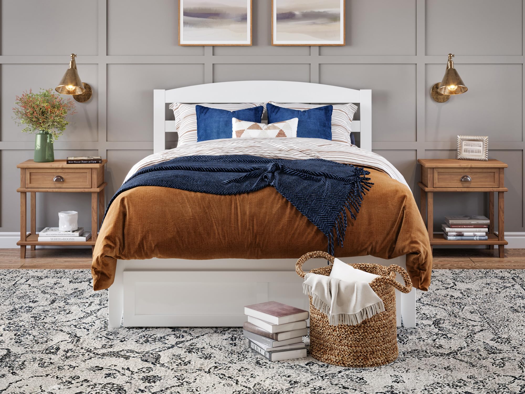 AFI Warren Queen Size Platform Bed with Storage Drawers & USB Charging Station - Modern White Wooden Bed Frame for Bedroom, Perfect for Small Spaces & Tech Lovers