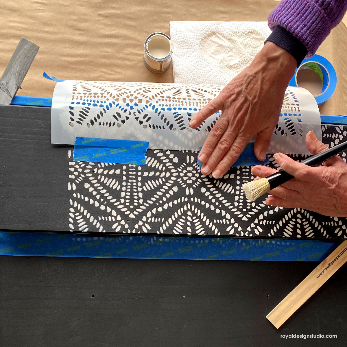 Tribal Batik Furniture Stencil - Handmade Wooden Stencils for DIY Furniture Painting & Home Decor | Perfect for Cabinets, Tables, and Wall Art Projects