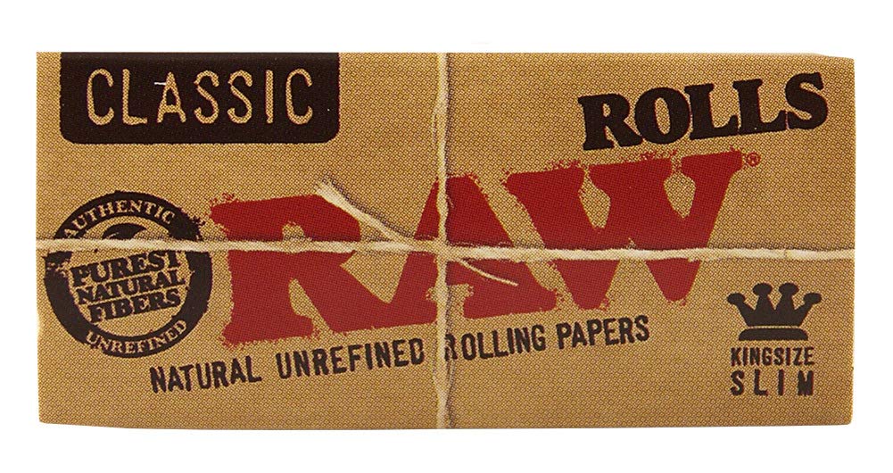 RAW Classic Slim Rolling Papers 5m Length Unbleached 12 Rolls - Perfect for Smooth & Slow Burning Hand-Rolled Cigarettes
