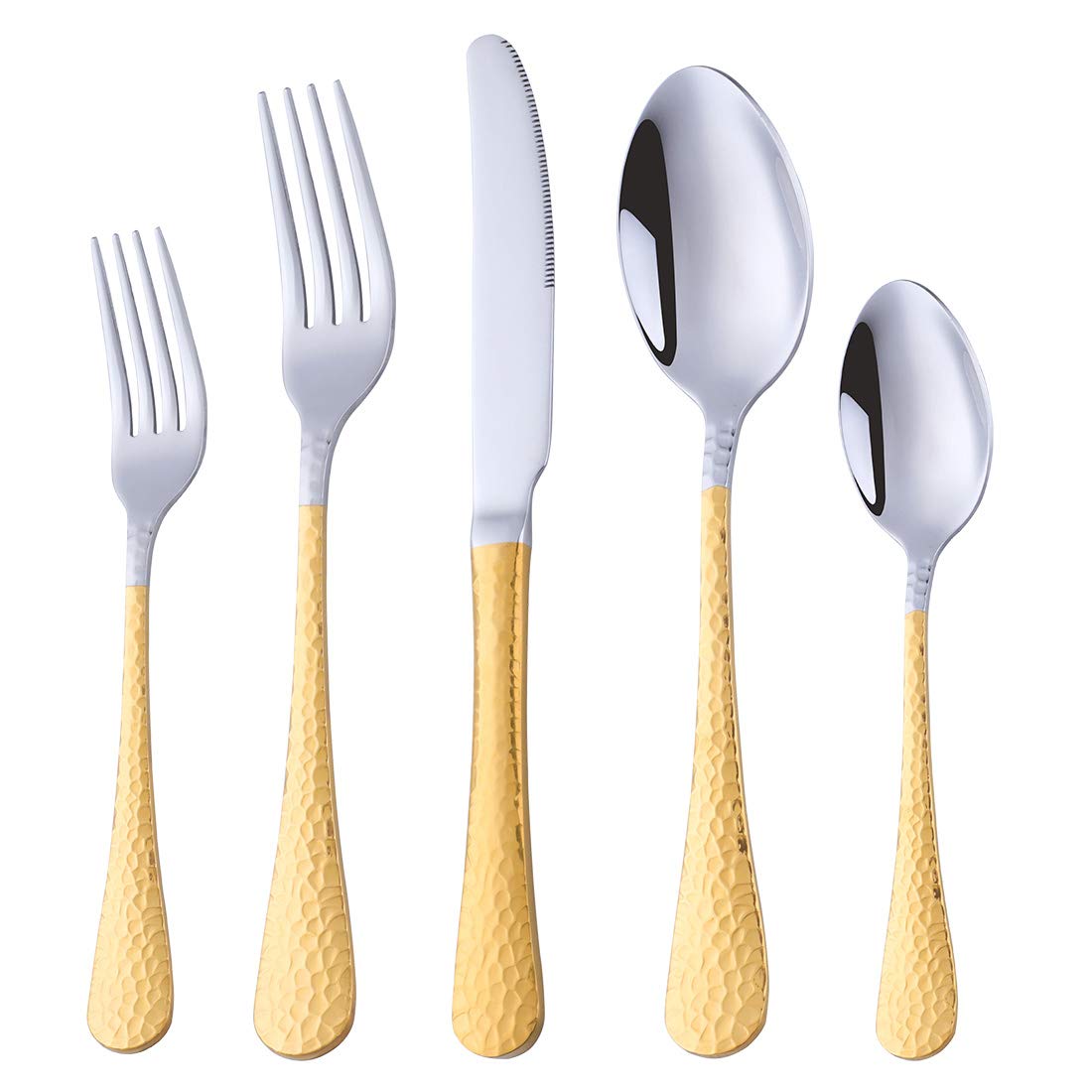 BuyGo 20-Piece Stainless Steel Silverware Set - Hammered Design Flatware Dinnerware Set for 4, Gold Handle Cutlery - Perfect for Dining, Parties, and Wedding Gifts