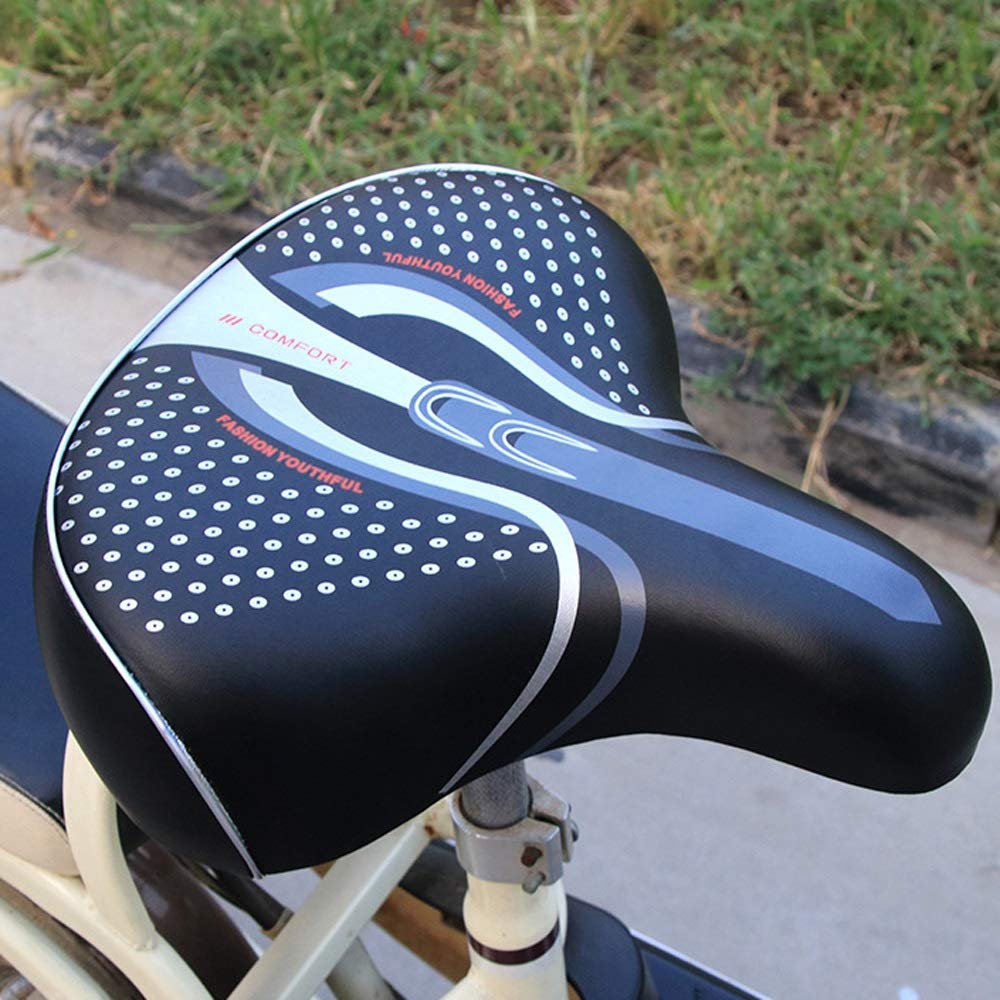 Premium Comfort Bike Seat - Thickened Wide Soft Cushion with Shockproof Design for Extra Comfort - Ideal for MTB, Mountain Bike, Folding Bike, Road Bike & Exercise Bikes - Perfect for Long Rides, Commuting & Indoor Cycling (Black)