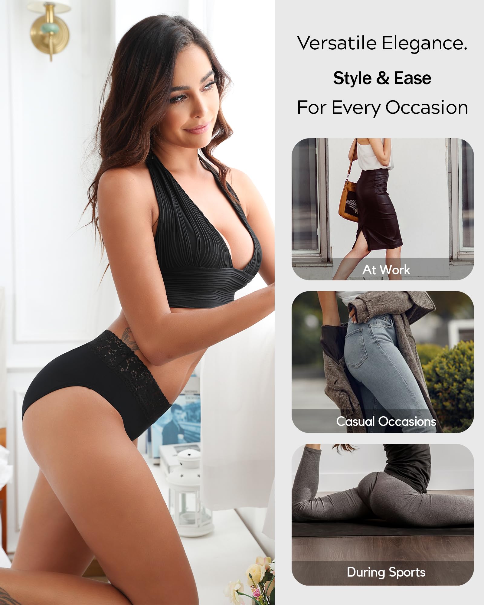 Altheanray Women's Cotton Underwear - Breathable Lace Bikini Panties with Stretch, Comfortable Hipster Briefs for Daily Wear, Sleep & Lounge