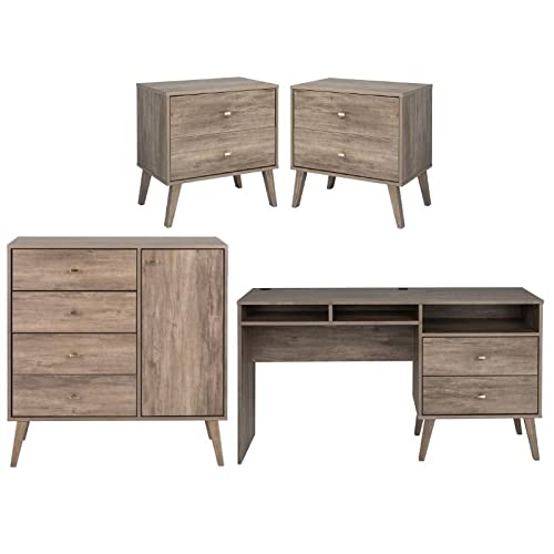 Modern 4-Piece Bedroom Set - 2 Nightstands, Computer Desk & 4-Drawer Dresser for Home Office | Space-Saving Furniture for Small Apartments & Dorms