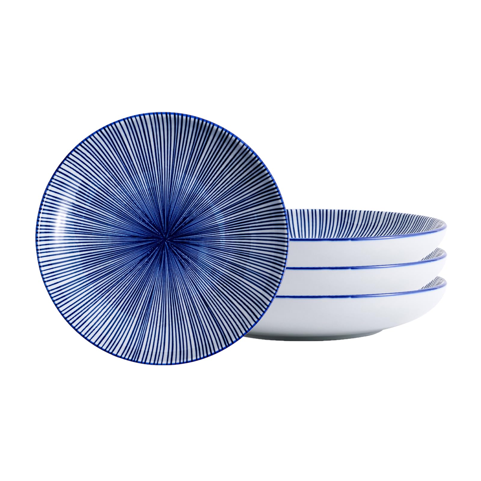 Blue Radial Ceramic Dessert Plates - 6 Inch Small Appetizer Plates for Cake, Snacks, Salad & Side Dishes | Elegant Mini Dinner Trays for Kitchen, Party Serving & Home Decor (Set of 4)