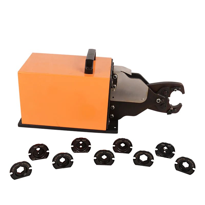 Heavy Duty Pneumatic Crimping Tool for 6-240mm² Battery Cable Lugs | 9 Interchangeable Jaw Pairs | Professional Electrical & Automotive Wiring Applications