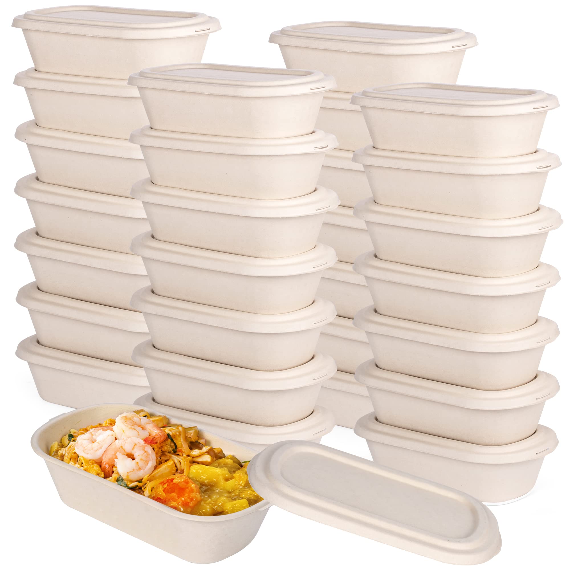 Eco-Friendly Compostable Meal Prep Containers - 50 Pack 37oz Bamboo Bento Box with Lids | Microwave & Oven Safe | Biodegradable Food Storage for Office Lunch, Meal Delivery & Picnics