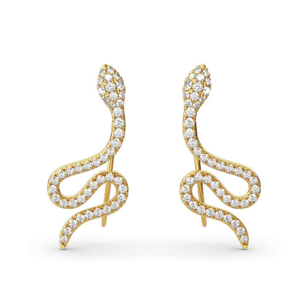 Jeulia 1.65 Carat Diamond Climber Earrings for Women - 925 Sterling Silver Snake Stud Earrings 14K Gold Plated Hypoallergenic Jewelry - Perfect for Parties, Weddings & Everyday Elegance