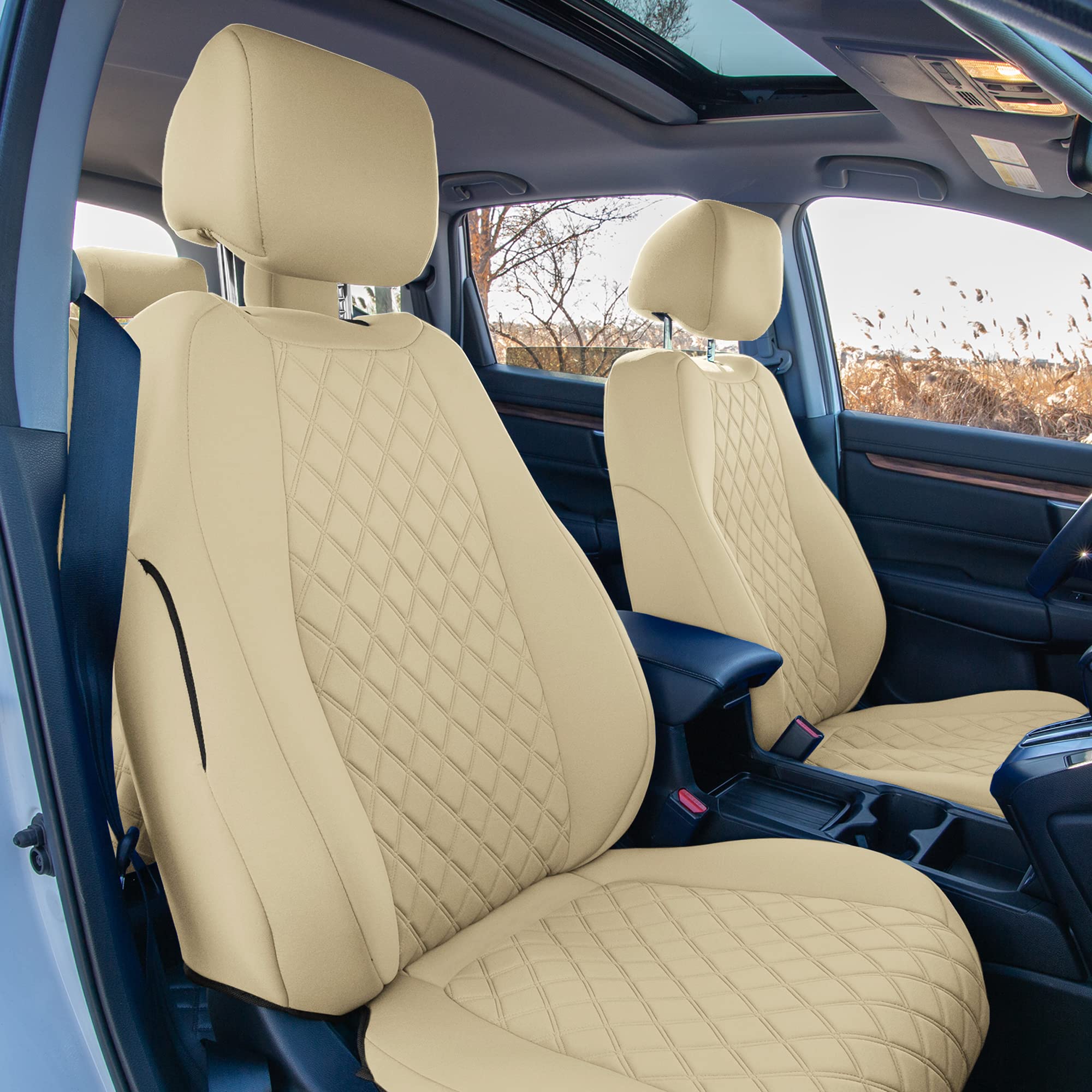 Custom Fit Neoprene Seat Covers for Honda CR-V LX/EX/EX-L (2017-2022) - Waterproof Neosupreme Full Set in Solid Beige | Perfect for Road Trips, Daily Commutes & Pet Protection