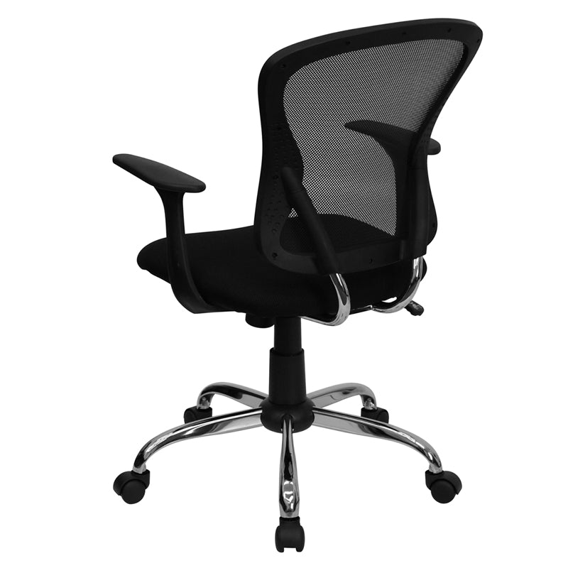 FLASH Alfred Mid Back Black Mesh Swivel Task Office Chair with Chrome Base and Arms - Ergonomic Desk Chair for Home Office, Computer Work & Gaming