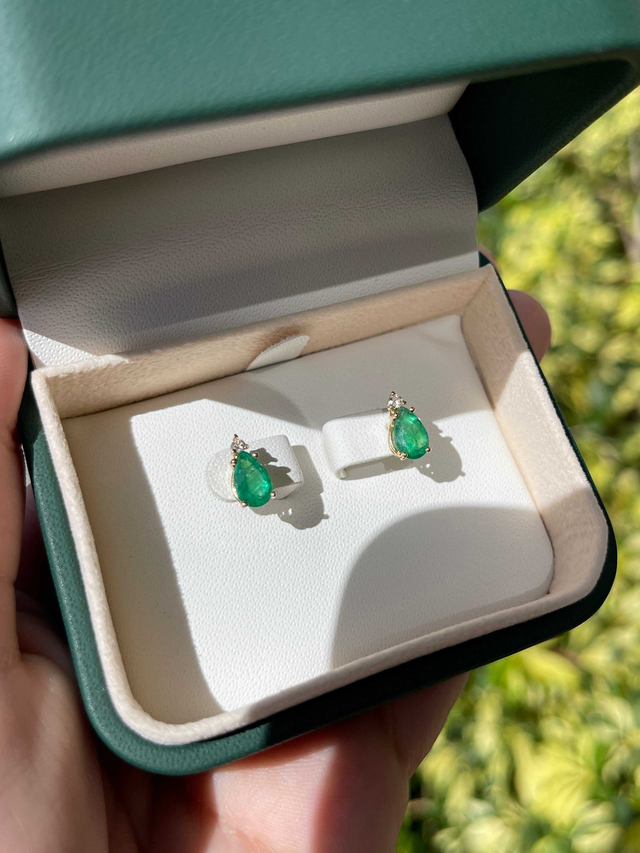 1.66tcw Natural Emerald and Diamond Stud Earrings in 14K Gold - Elegant Teardrop Design for Women, Perfect for Weddings, Parties & Special Occasions