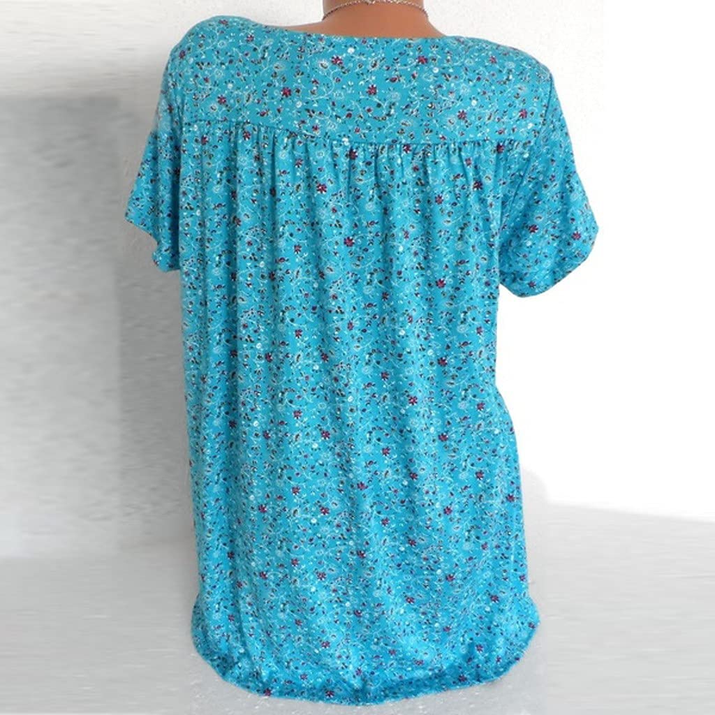 Oversized Flowy V-Neck Short Sleeve Tops for Women - Summer Casual Loose Fit T-Shirts & Tunic Blouses - Plus Size Comfort Wear for Beach, Vacation and Everyday Outfits