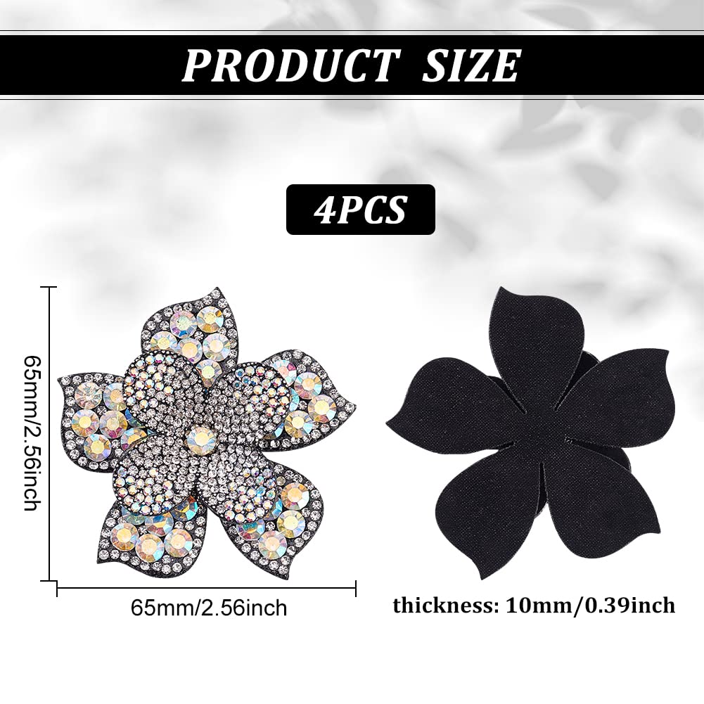 FINGERINSPIRE 4 Pack Flower Crystal Rhinestone Sew On Patches - 2.6x2.6 Inch AB Color Sparkling Appliques for DIY Clothing, Jeans, Jackets, Bags & Shoes | Perfect for Embellishing Denim, Evening Wear & Accessories