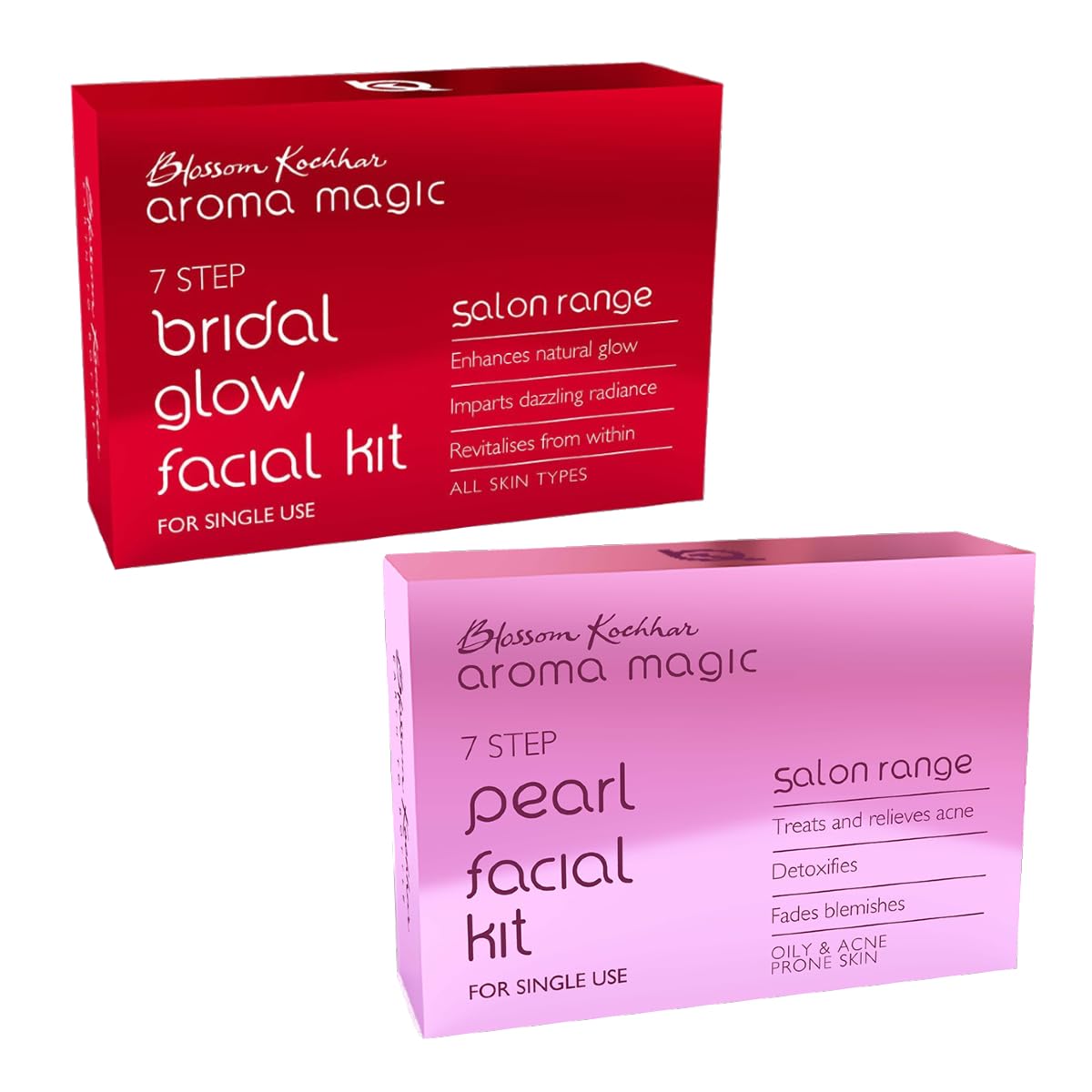 Aroma Magic 7-Step Single Use Facial Kit Combo - Pearl Facial Kit for All Skin Types & Bridal Glow Facial Kit for Oily & Acne-Prone Skin | 2-Pack Set | Perfect for Spa Days, Bridal Prep & At-Home Skincare Routines