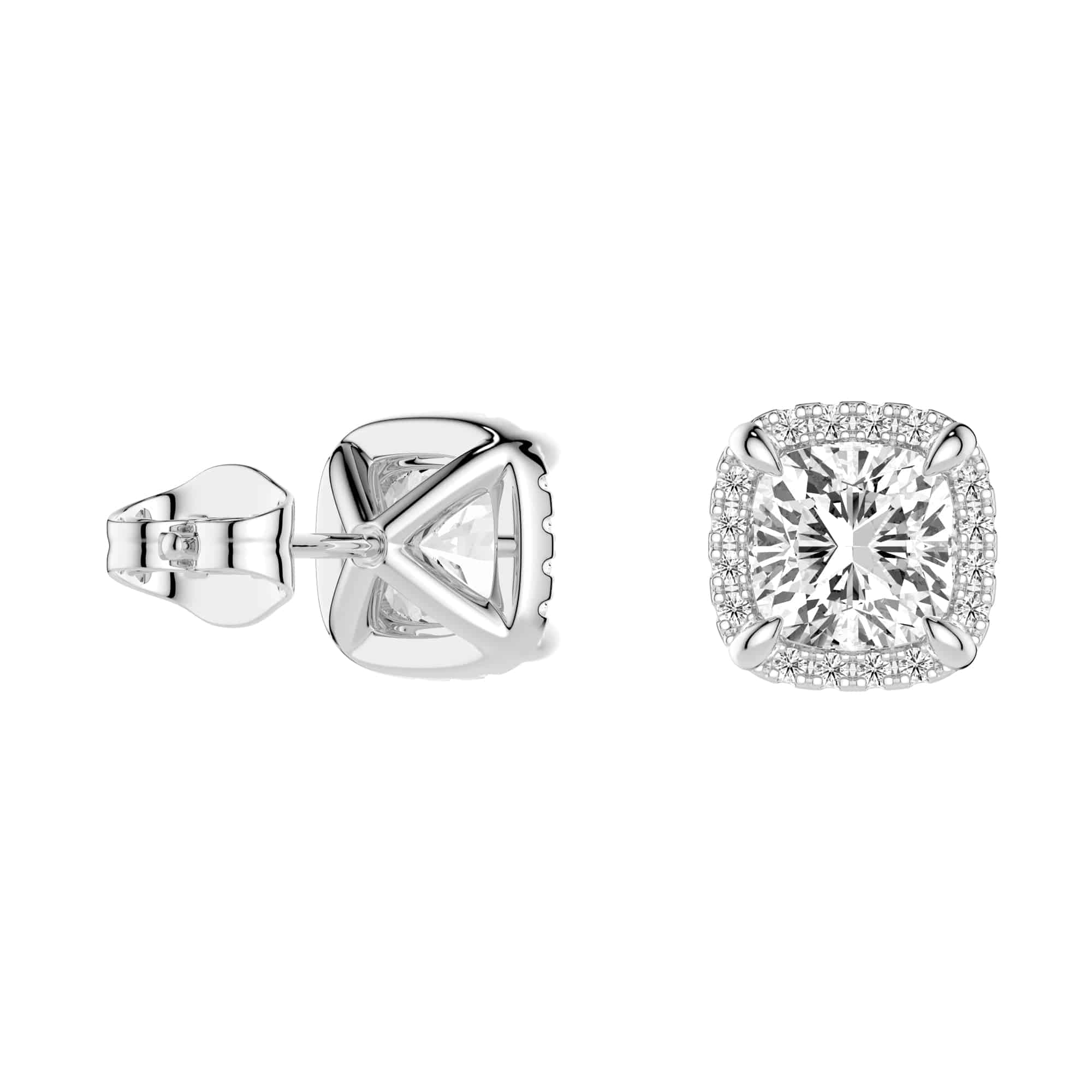 Cushion Cut Moissanite Shadow Halo Stud Earrings for Women - 14K White Gold Wedding, Anniversary & Party Jewelry Gift