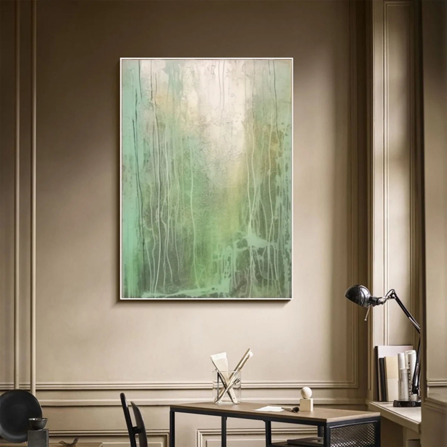 Beige & Green Abstract Wall Art Print #BG121 - Modern Home Decor for Living Room, Bedroom & Office