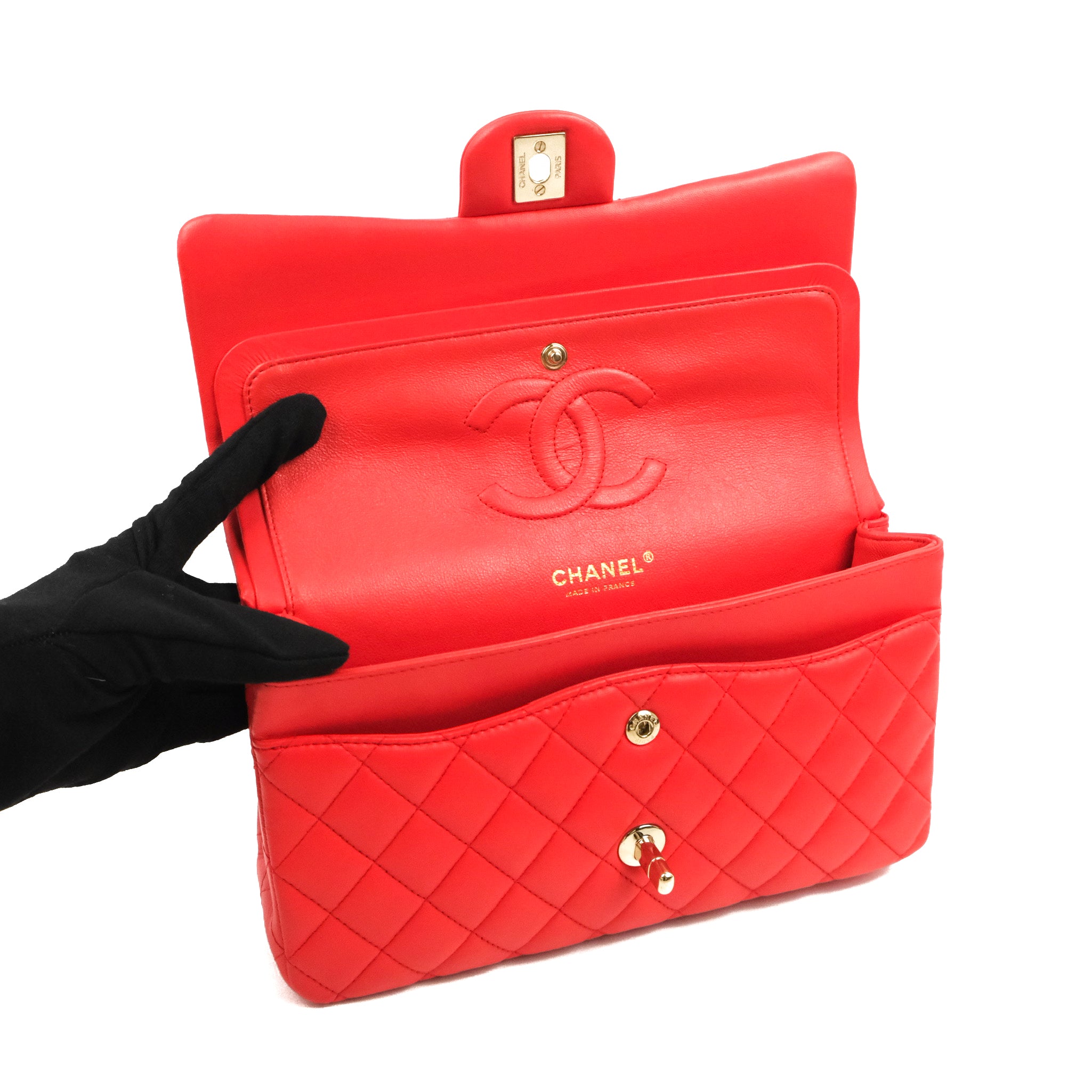 Chanel Classic Medium Double Flap Bag - Red Lambskin Leather with Gold Hardware | Luxury Designer Handbag for Women, Perfect for Parties, Weddings & Everyday Elegance
