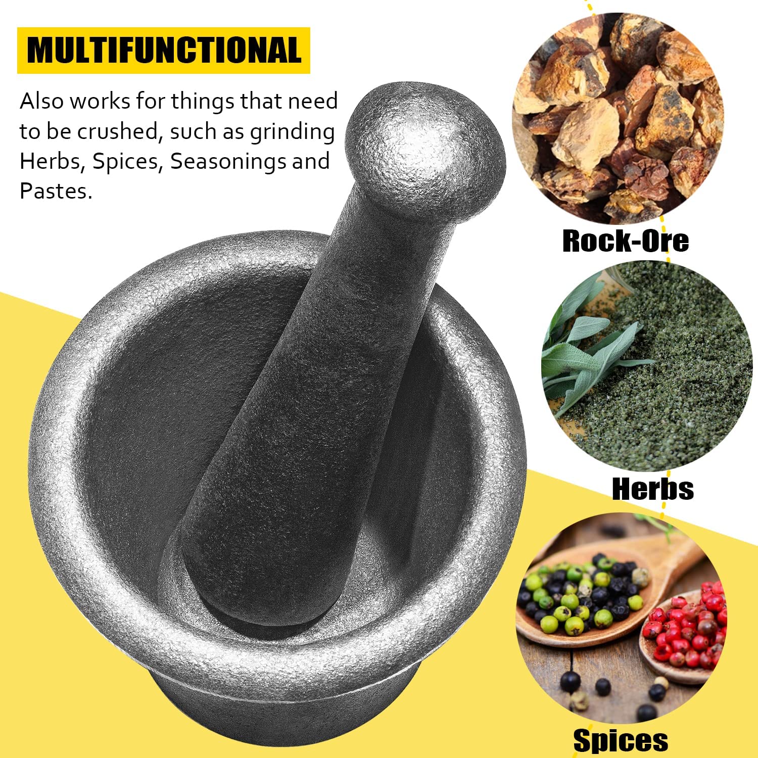 Yousme Extra Large Cast Steel Mortar and Pestle Set - Heavy Duty Rock Crusher for Gold Mining, Quartz Grinding, Ore Pulverizing & Prospecting - Perfect for Geology Labs, Assay Testing & DIY Gold Recovery