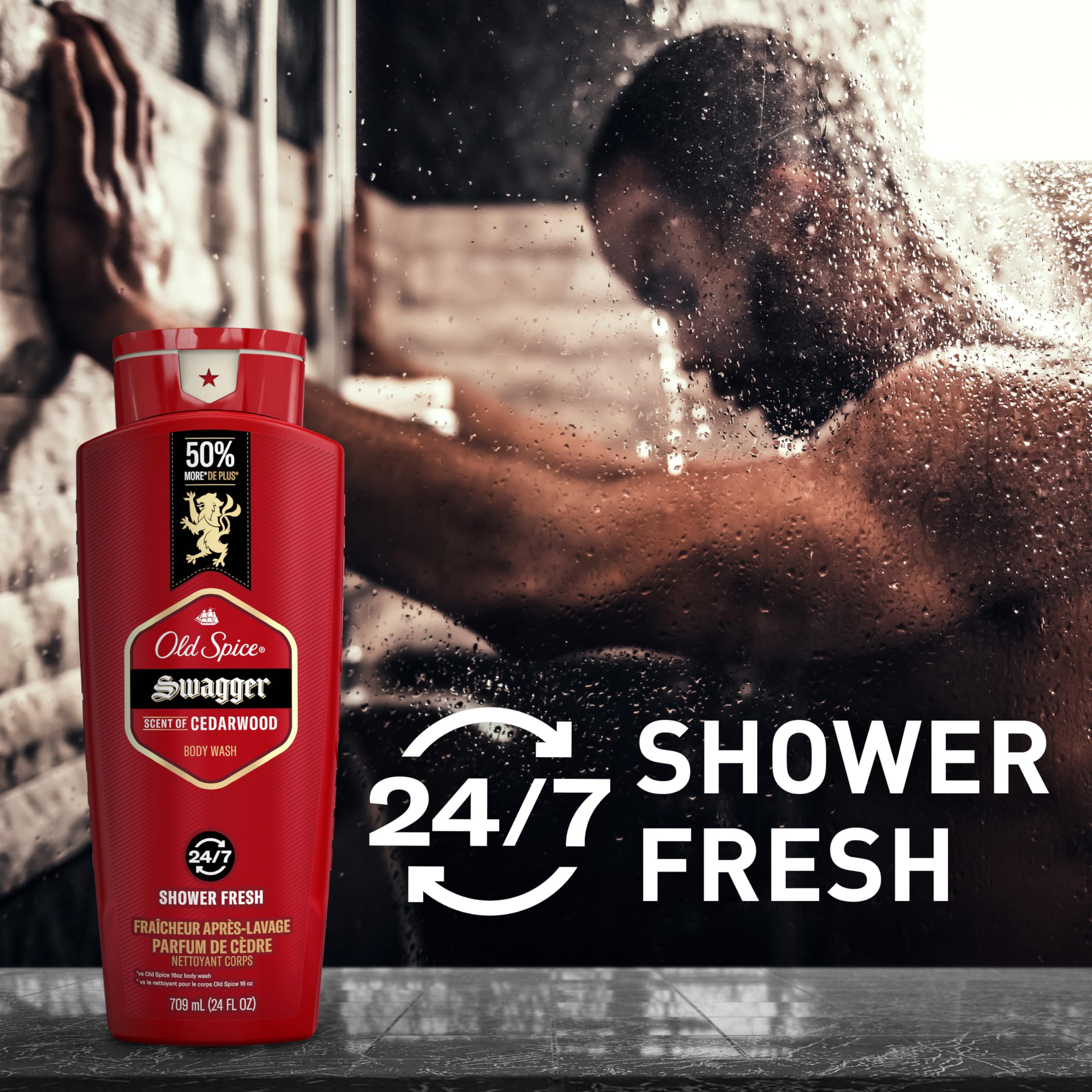 Old Spice Men's Body Wash - 24/7 Shower Fresh with Long-Lasting Cedarwood Scent, Swagger Red Collection, 24 fl oz (Pack of 2) - Refreshing Daily Shower Gel for Gym, Work & Active Lifestyle