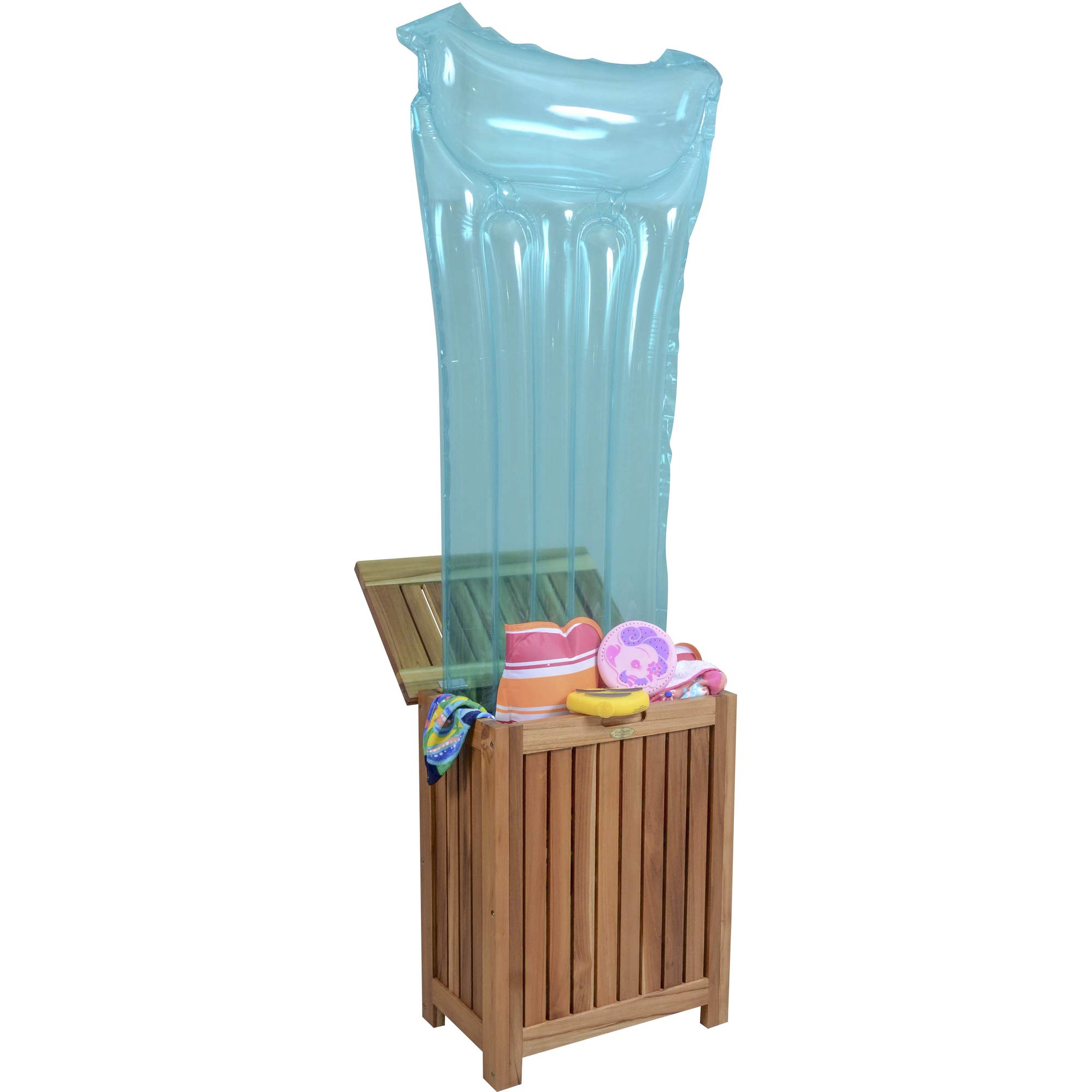 HomeRoots Compact Teak Laundry Storage with Removable Bag - Natural Finish | Space-Saving Closet & Laundry Room Organization
