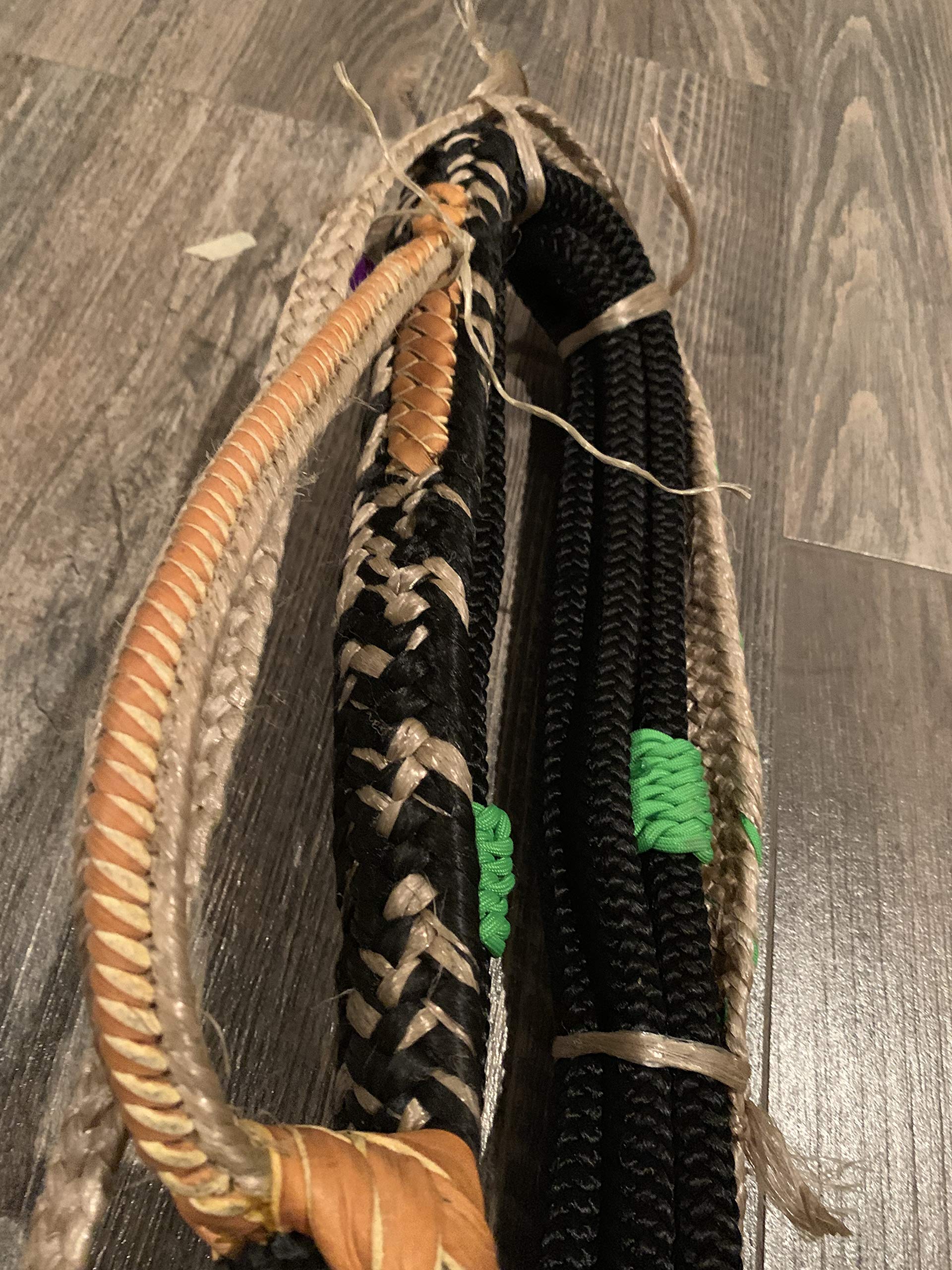 Premium Bull Rope for Bull Riding - 14' Black Nylon on Tan Poly Jr Pro 9x7 RH - Professional Rodeo Equipment for Bull Riders & Training