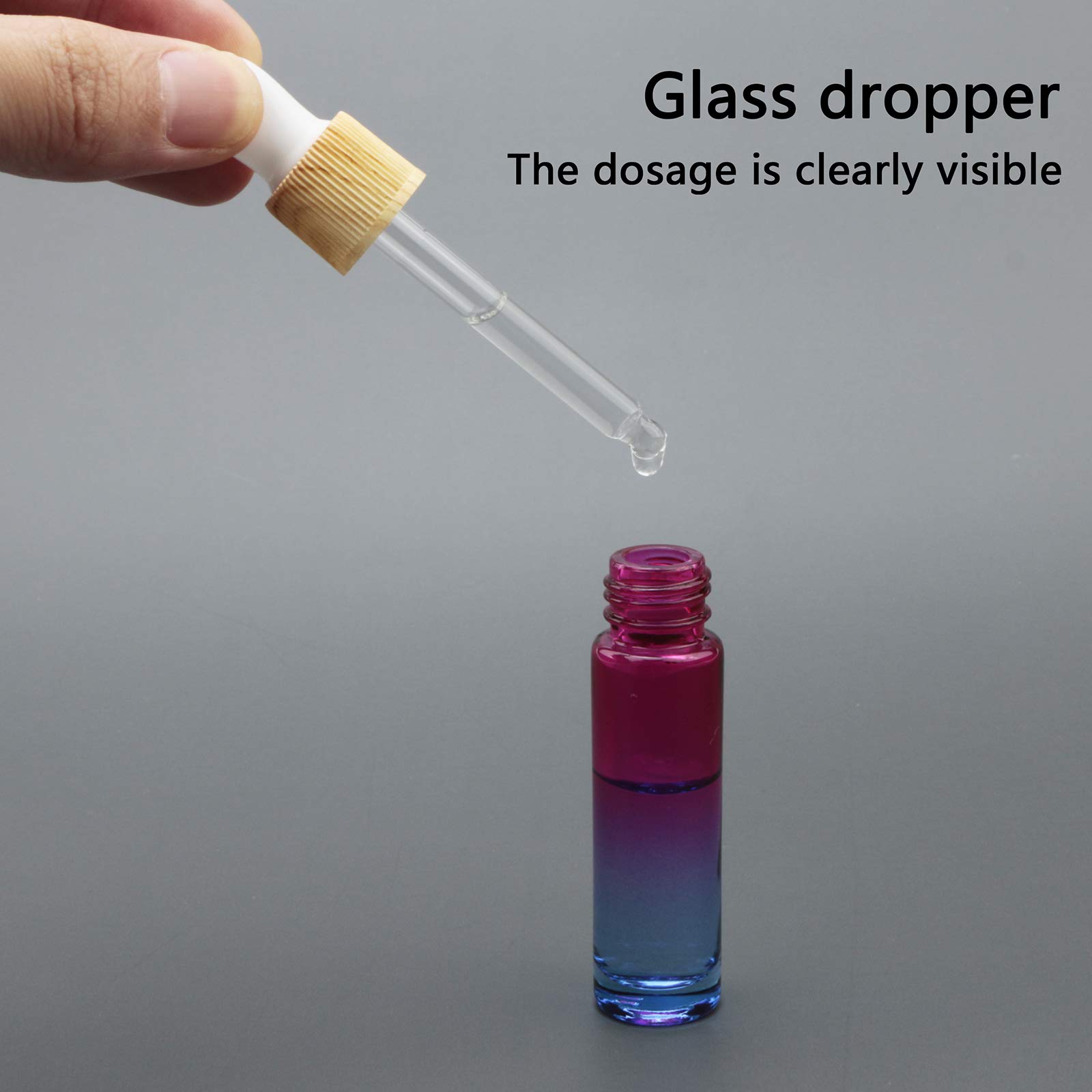 Kesell 10ml Glass Dropper Bottles 10-Pack - Rose Blue Gradient Essential Oil Bottles with Eye Droppers | Travel-Sized Empty Containers for Perfume Oils, DIY Blends & Aromatherapy | Perfect for Home, Office & On-The-Go Use