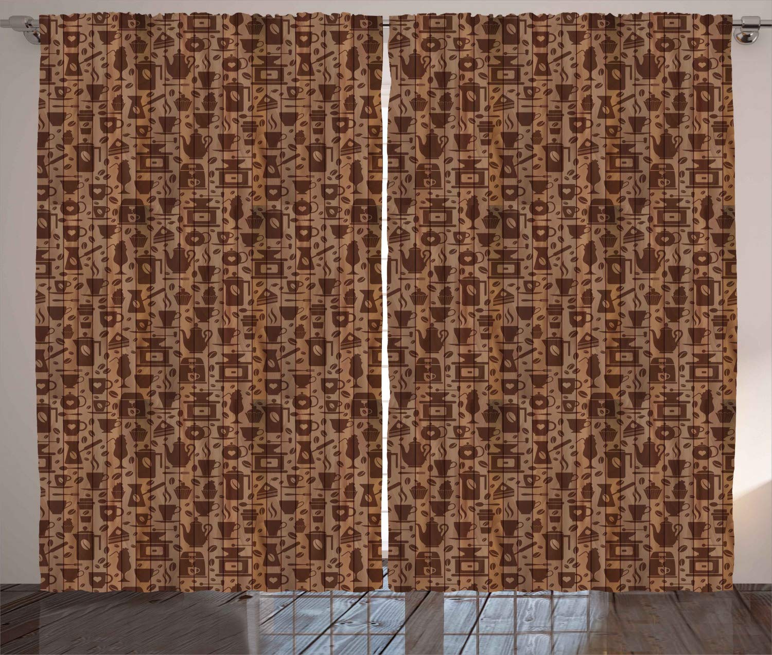 Ambesonne Modern Coffee & Bakery Themed Curtains - 2 Panel Set, 108