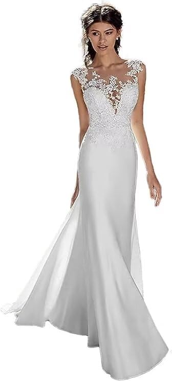 Elegant Lace Mermaid Wedding Dress for Bride - Long Sleeve Formal Bridal Gown for Women | Perfect for Beach Weddings, Church Ceremonies & Evening Receptions