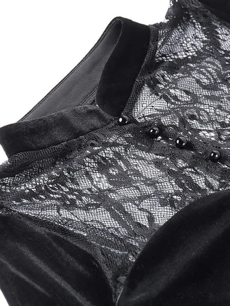 LANSHULAN Long Flare Sleeve Vintage Lace Cutout Black Split Goth Dress for Women | Elegant Evening Party, Date Night & Gothic Fashion Outfit