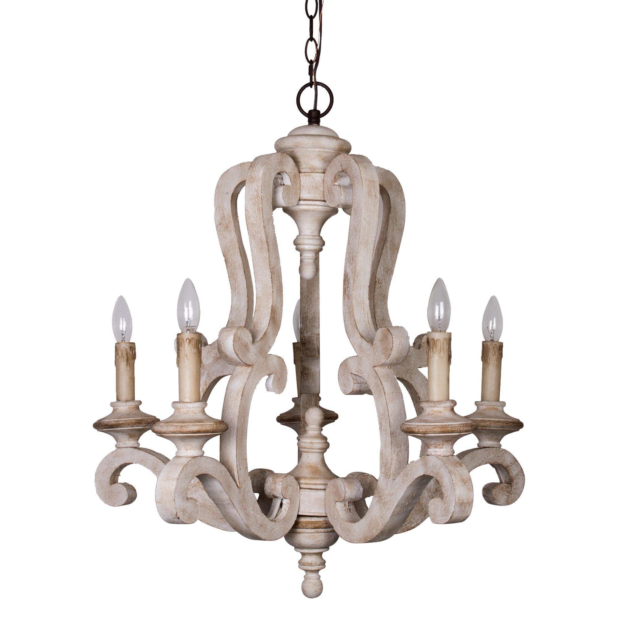 Vintage 5-Light Wooden Candle Chandelier - Rustic Farmhouse Ceiling Lighting Fixture for Dining Room, Bedroom, or Living Room Decor