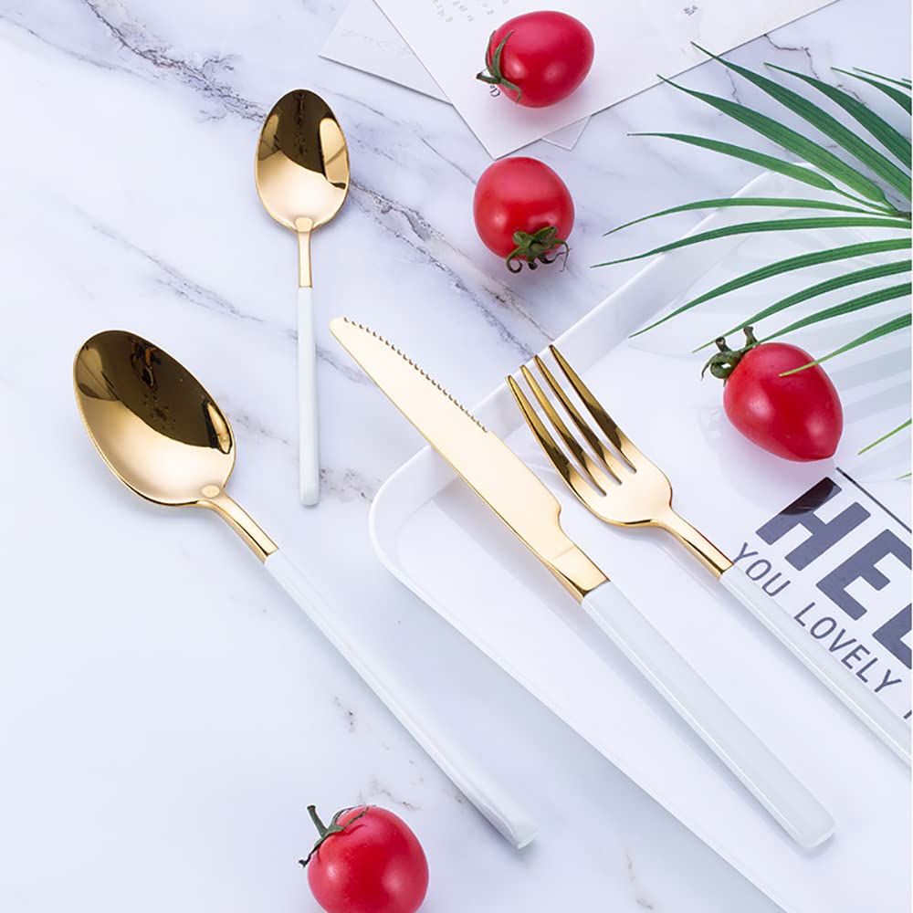 Premium 18/10 Stainless Steel Flatware Set for 6 - 24-Piece Luxury Silverware with White Handles - Modern Cutlery Set for Home, Restaurant, Wedding & Party - Elegant Dining Tableware for Everyday Use & Special Occasions