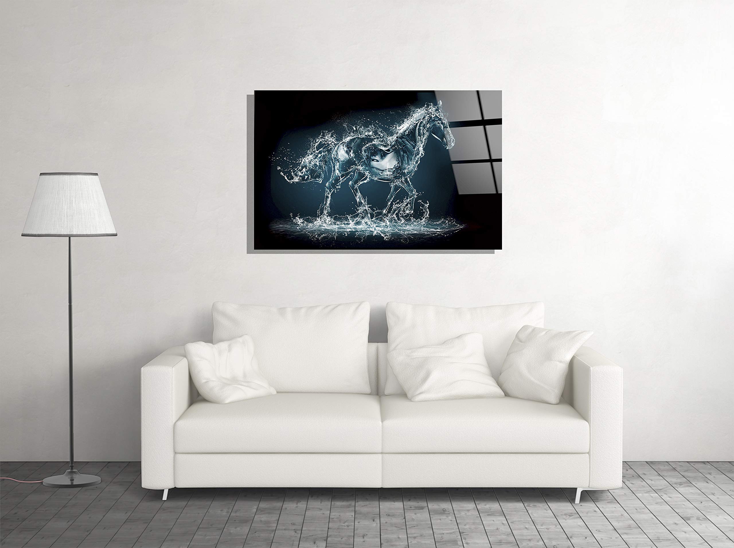 Modern Abstract Horse Water Print Tempered Glass Wall Art - Elegant Home Decor & Luxury Gift for Living Room, Bedroom, Office