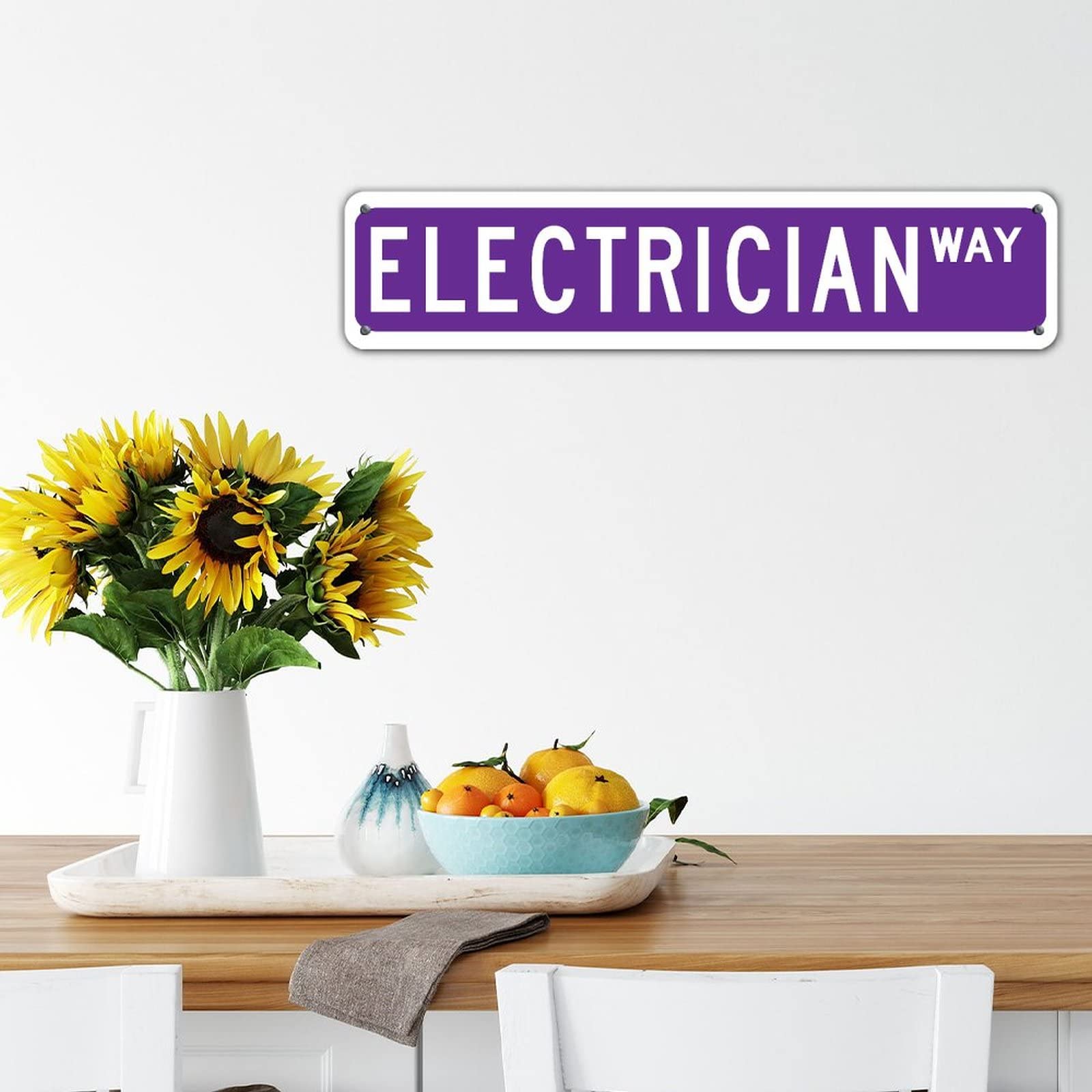 Custom Retro Solid Purple Electrician Way Sign - Water-Resistant Aluminum Garage & Office Decor for Indoor/Outdoor Use - Heavy Duty 4x18 Rectangle Sign for Garage, Office, Restaurants & Street Road Decor