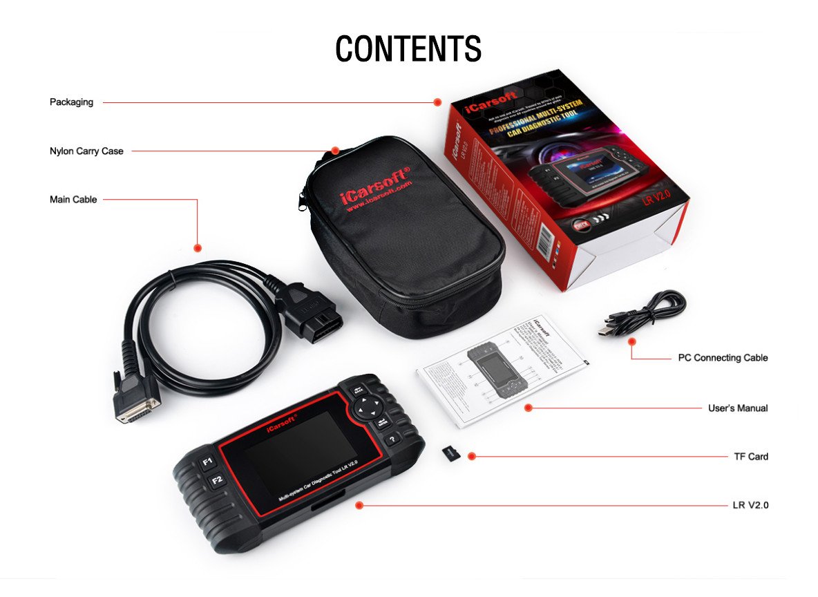 iCarsoft LR V2.0 Professional OBD2 Scanner - Land Rover & Jaguar Diagnostic Tool for ABS, SRS, Oil Reset - Works with Range Rover, Discovery, Evoque - Auto Repair & Maintenance Essential for DIY Mechanics & Shops