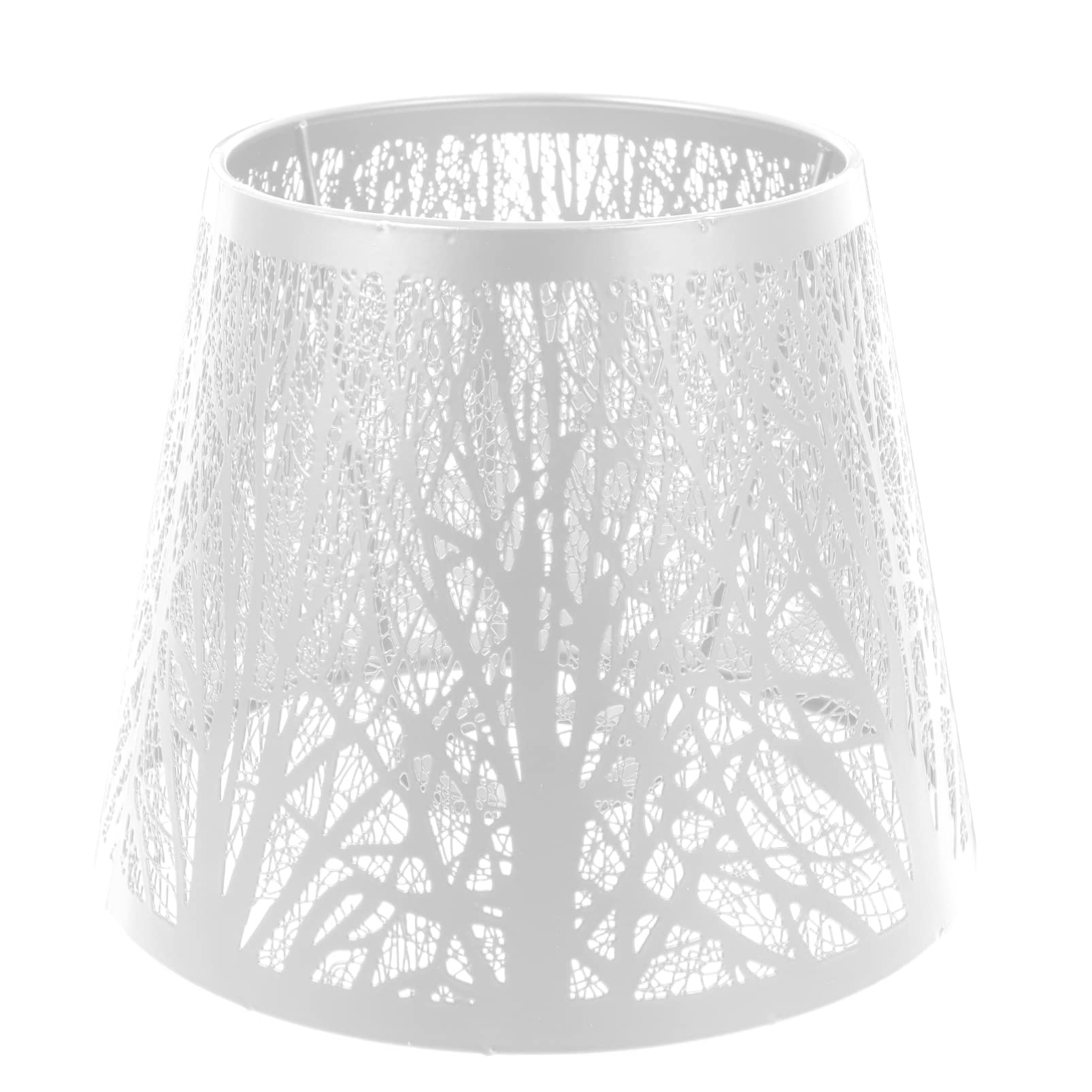 Lurrose Modern Metal Drum Lampshade - E27 Barrel Lamp Cover with Tree Shadow Design for Bedroom, Table & Floor Lighting - White Chandelier Style Shade (Perfect for Living Room Decor, Reading Nook & Cozy Ambiance)