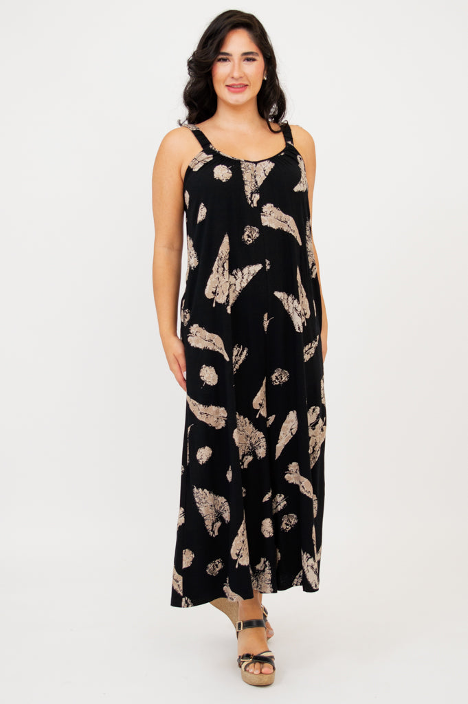 Joanna Jumpsuit - Shadow Leaf Print Linen Bamboo Blend Women's Romper | Perfect for Summer Outfits, Beach Vacations & Casual Wear