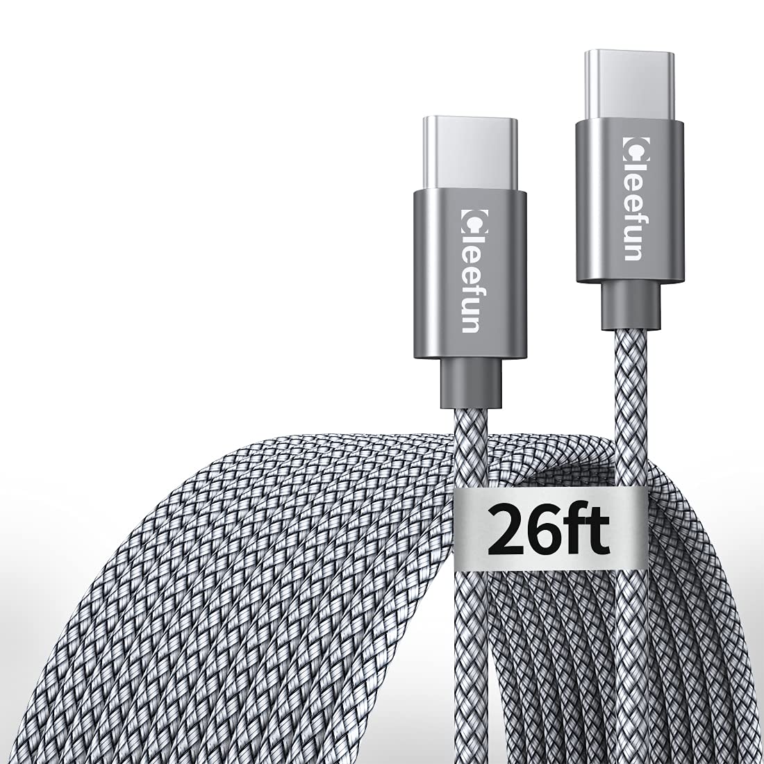 CLEEFUN 26ft USB C to USB C Fast Charging Cable 60W PD, 8m Extra Long USB Type-C to Type-C 2.0 Nylon Braided Cord - Perfect for Home, Office, Car Charging & Extending Device Reach