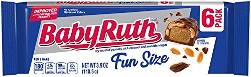 Baby Ruth Milk Chocolate Candy Bars - 6 Individually Wrapped Ferrero Snacks, 3.9oz - Perfect for Halloween Treats, Party Favors & Office Snacks