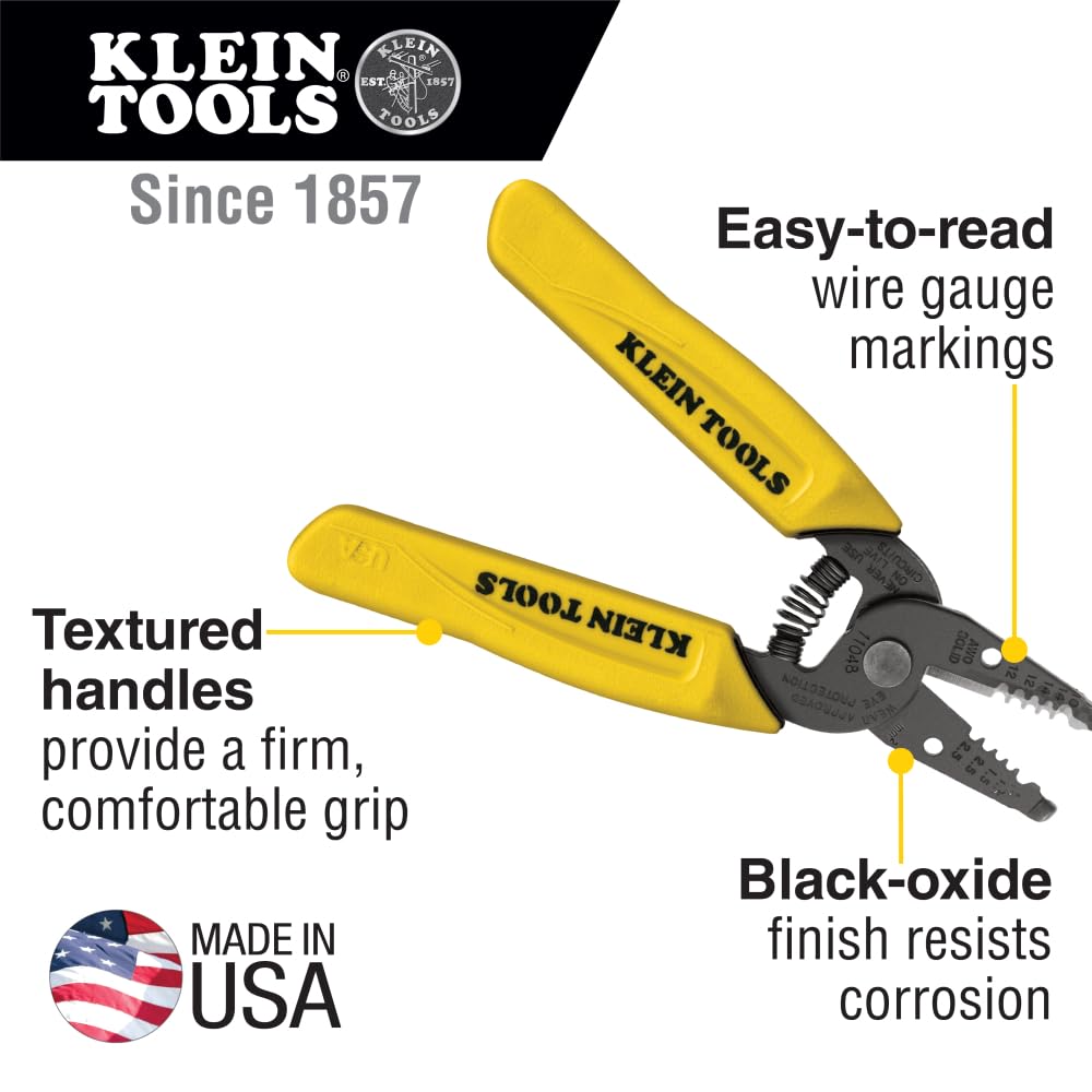Klein Tools 11048 Wire Stripper Cutter - Solid Wire, USA Made - for Electricians & DIY