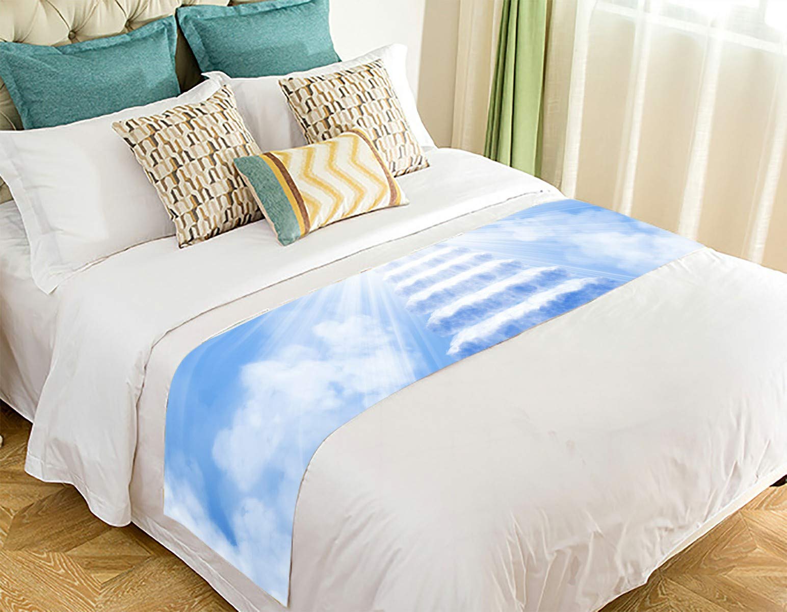 ECZJNT Stairway to Heaven Bed Runner - 20x95 Inch Luxury Bed Scarf for Queen/King Beds - Elegant Bedroom Decor for Weddings, Home Staging & Boho Chic Style