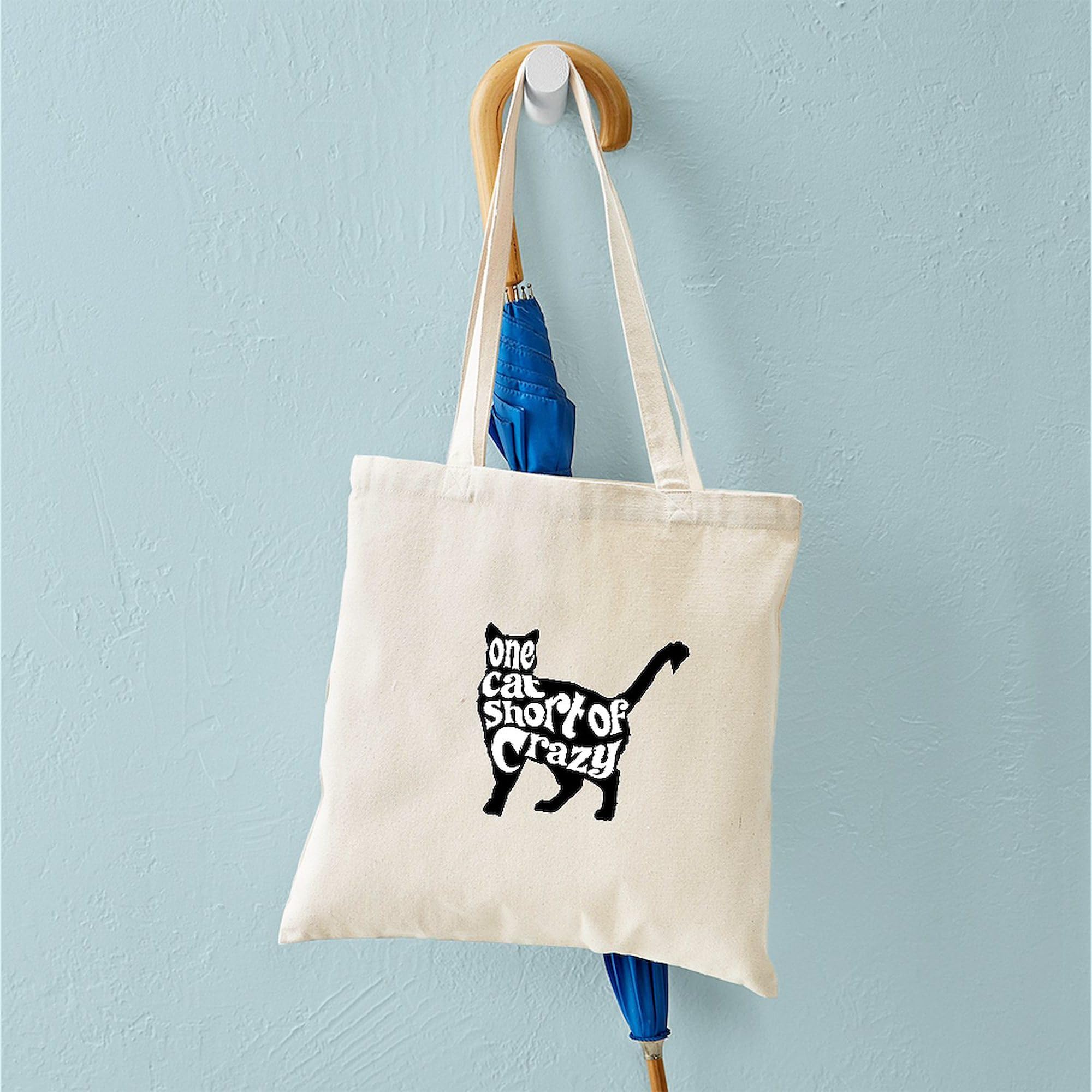 One Cat Short Of Crazy Tote Bag - Natural Canvas Reusable Shopping Bag for Groceries, Beach & Daily Use | Funny Cat Lover Gift