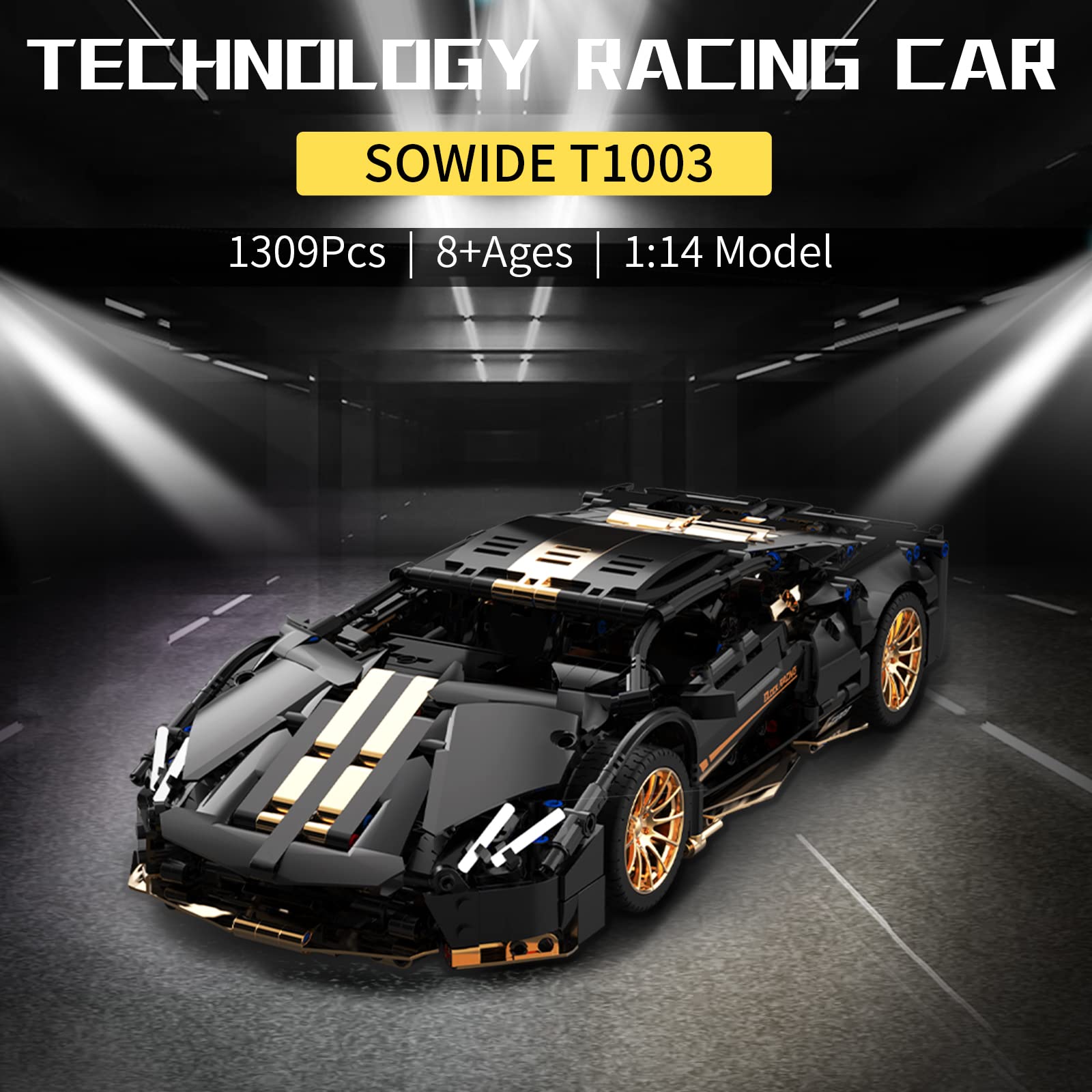 Sowide 1:14 Scale Super Car Building Blocks Set - 1309 Pieces Construction Toy for Kids & Adults, Collectible Model Car Kit - Perfect for STEM Learning, Creative Play & Display