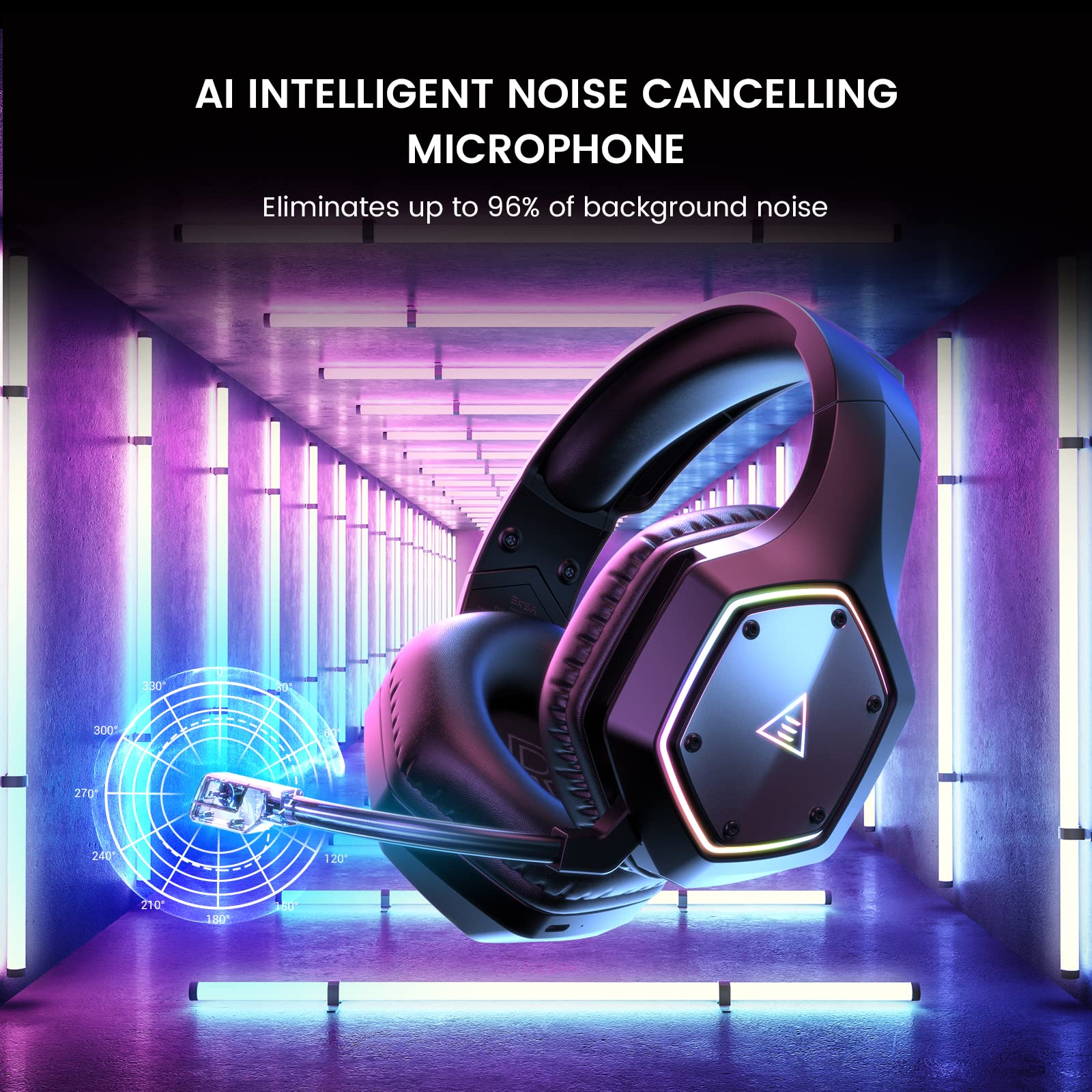 EKSA Wireless Gaming Headset for PS4, PS5, PC - 7.1 Surround Sound with Noise Cancelling Mic, RGB Lighting & 36H Battery Life - 2.4G USB & 3.5mm Jack Compatible with Computer, Laptop - Perfect for Competitive Gaming, Streaming & Online Meetings