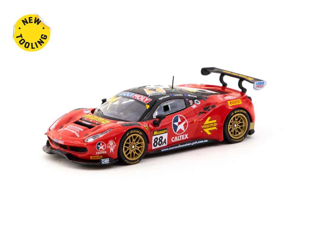 Tarmac Works 1:64 Scale Ferrari 488 GT3 Diecast Model Car - Bathurst 12 Hour 2017 Lowndes/Whincup/Vilander Edition - Collectible Racing Car for Display, Gifts, and Racing Enthusiasts