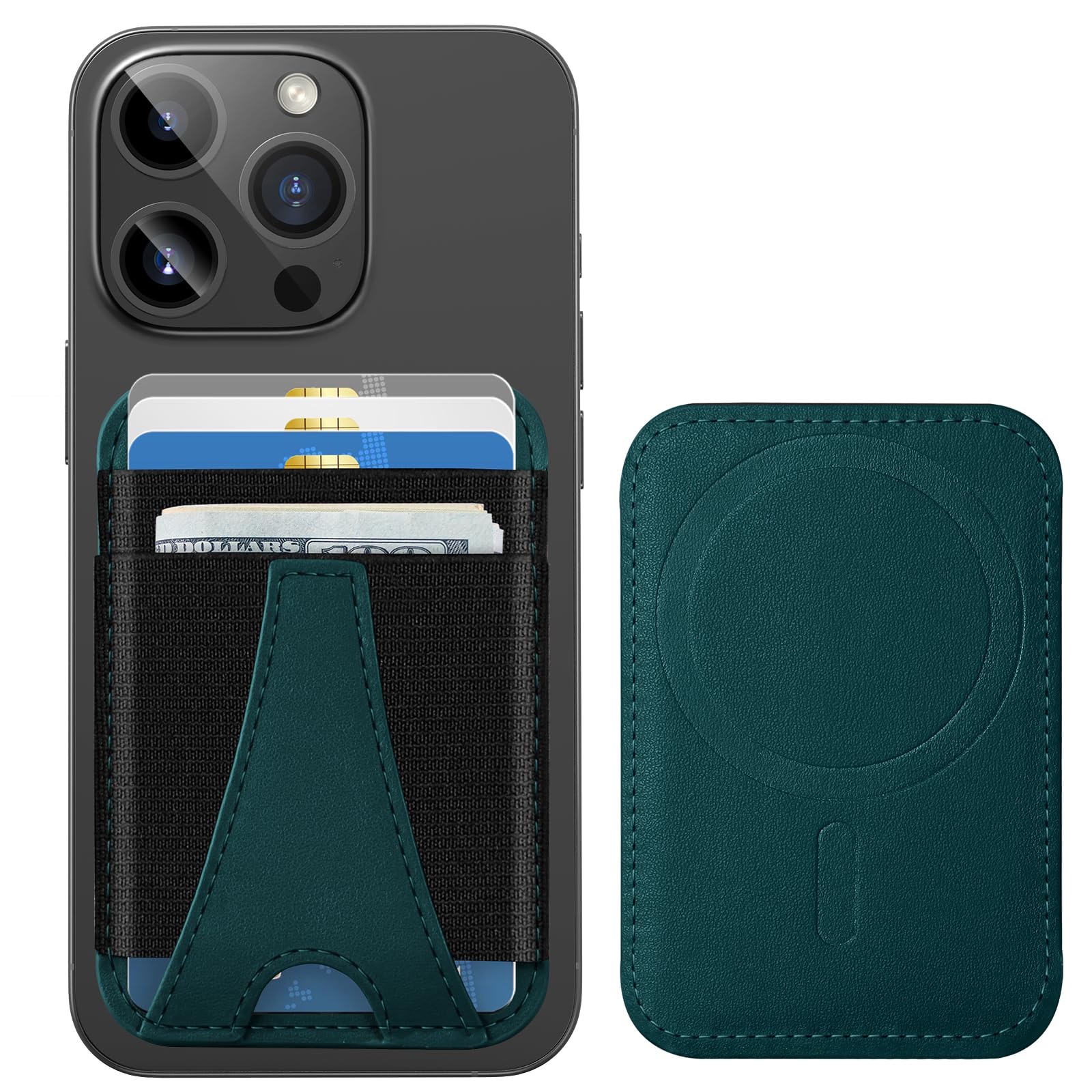 Miroddi MagSafe Wallet for iPhone 16/15/14/13/12 Series - Strong Magnetic Phone Wallet with RFID Protection, 2 Card Slots & Vegan Leather (Holds 7 Cards, Green) - Perfect for Everyday Use, Travel & Contactless Payments