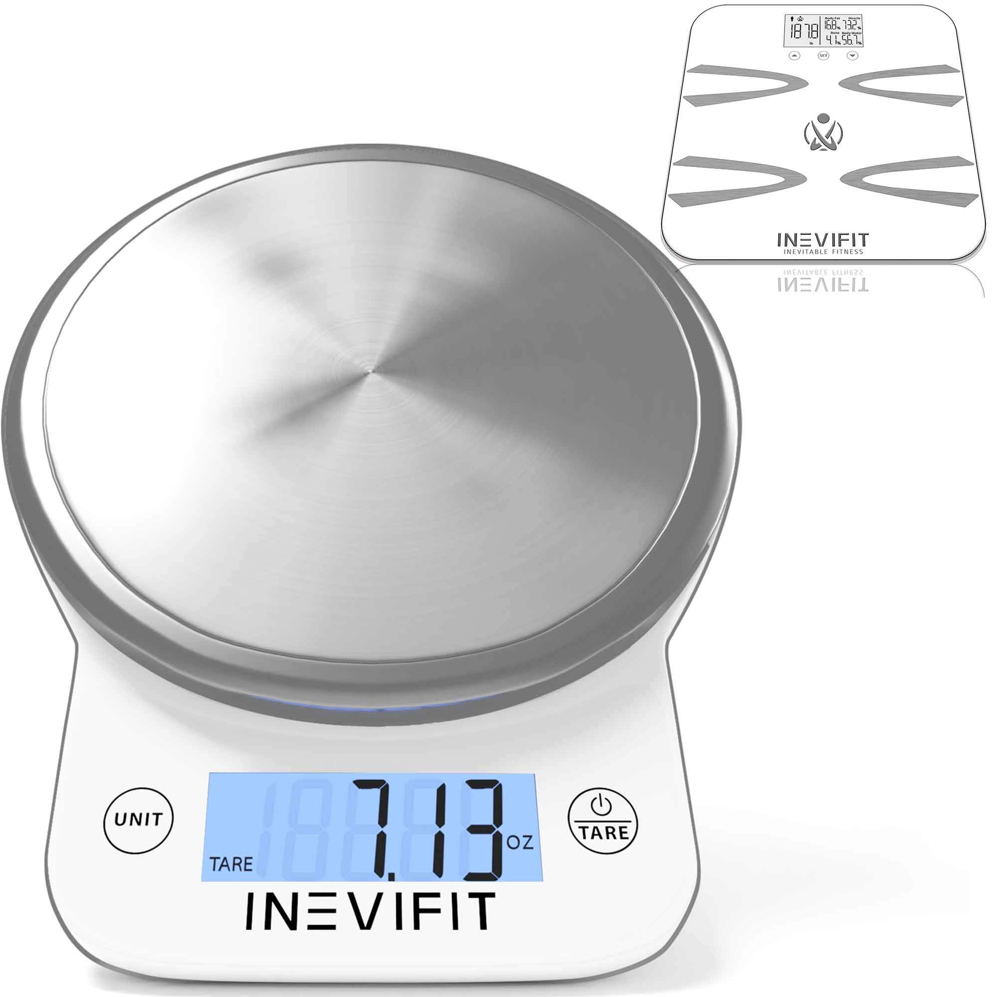 Inevifit Smart Body Fat Scale & Digital Food Scale Bundle - Bluetooth BMI Weight Scale with Body Composition Analyzer & Precision Kitchen Scale for Nutrition Tracking - Ideal for Home Gym & Meal Prep (Batteries Included)