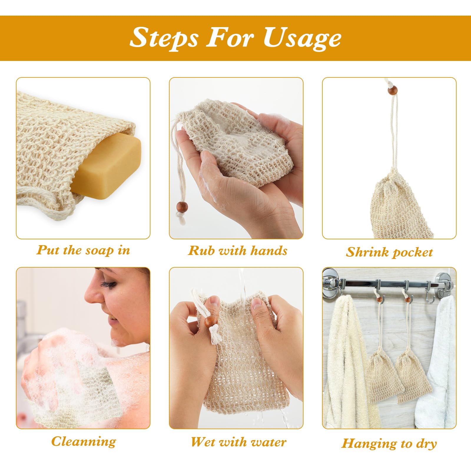 Ouligay 4-Pack Natural Sisal Soap Bags - Exfoliating Soap Saver Pouch, Plastic-Free Foaming & Drying Soap Holder for Shower - Perfect for Bath, Spa, Travel & Eco-Friendly Skincare Routine