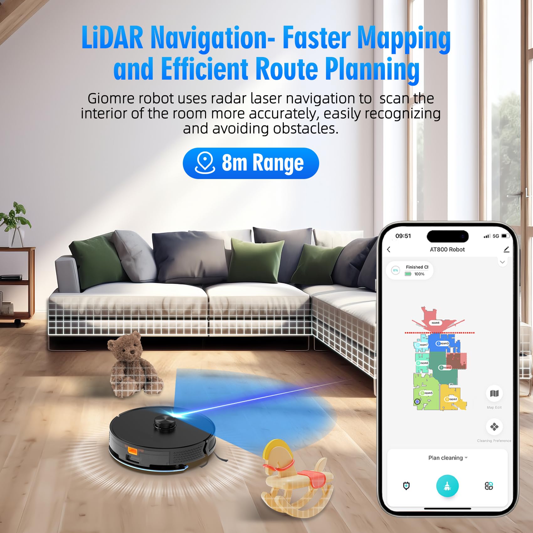 3-in-1 Robot Vacuum and Mop Combo with Self-Emptying Station (60 Days Capacity) - 5000Pa Strong Suction, LiDAR Navigation, WiFi/Alexa/App Control - Ideal for Hardwood Floors, Carpets & Pet Hair Cleaning