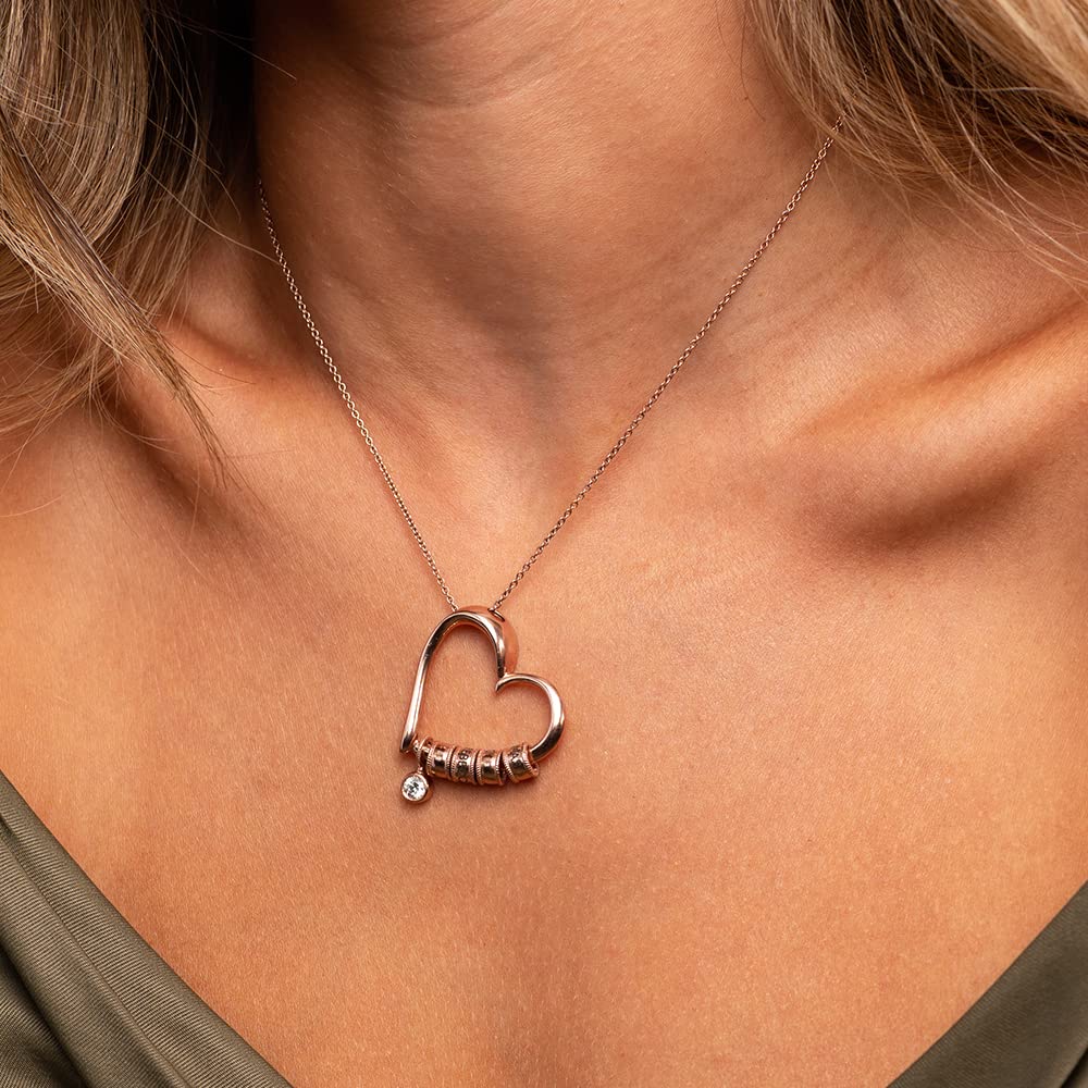 Personalized Heart Necklace with Engraved Beads - Custom Name Jewelry for Women, Mom, Her - Perfect Gift for Mother's Day, Christmas, Birthday - Elegant Everyday Wear & Special Occasion Accessory