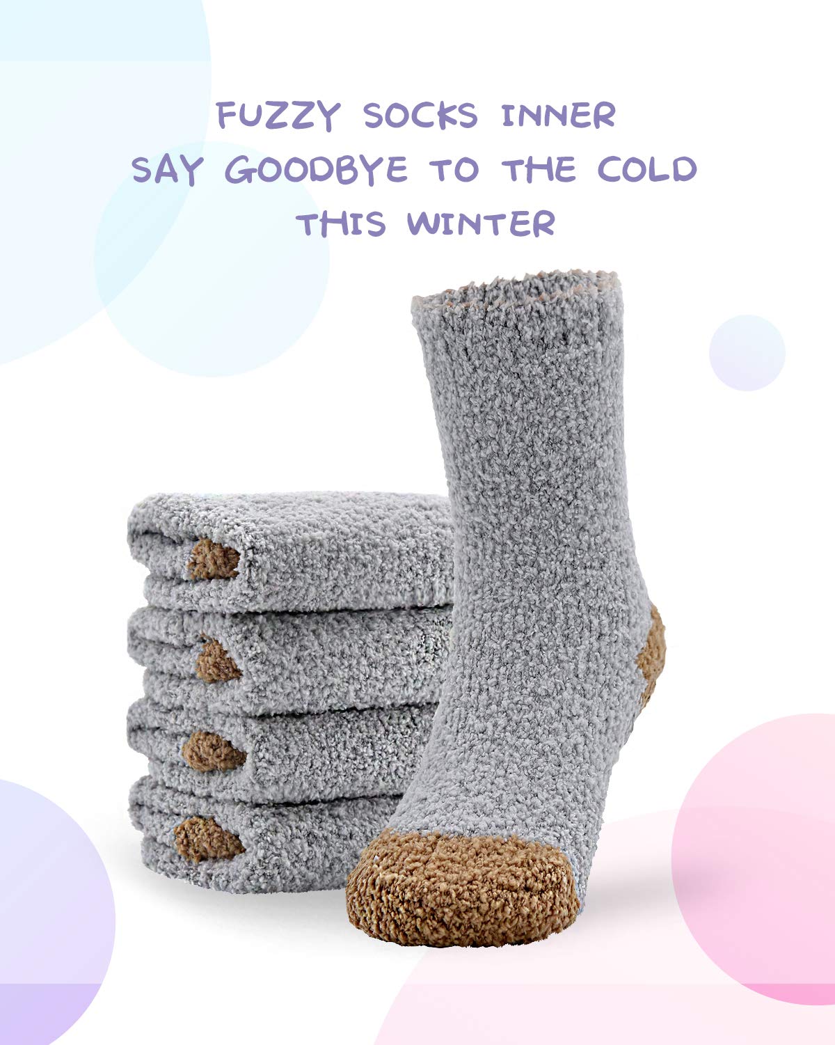Panda Bros Girls Warm Fuzzy Fluffy Non-Slip Slipper Socks for Kids - 3 Pairs Pack | Cozy Winter Indoor & Outdoor Wear for School, Home & Sleepovers
