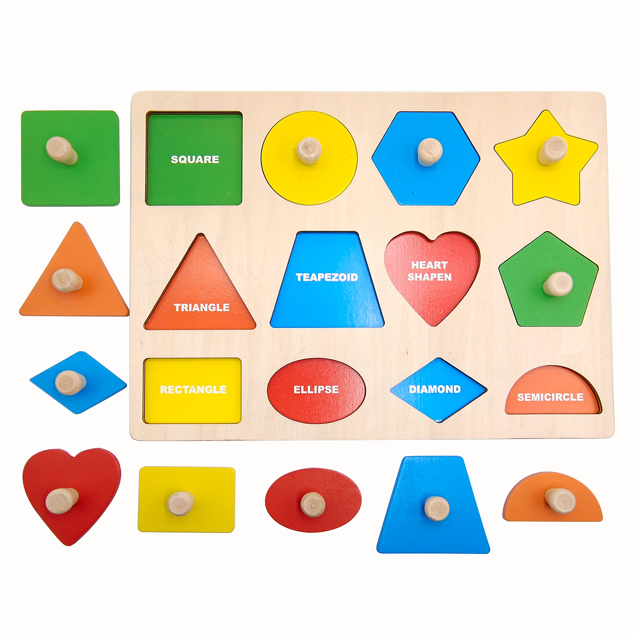 Montessori Wooden Shape & Color Peg Puzzle - Educational Toys for 1-3 Year Old Toddlers, Boys & Girls | Christmas Stocking Stuffers, Birthday Gifts for 12-18 Month Babies | Learning & Sensory Development Toy for Preschool Kids - Perfect for Home, Classroom & Daycare Activities